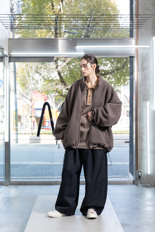 VOAAOV BISHU ANGORA PILE JERSEY REVERSIBLE BOA JACKET - BROWN
