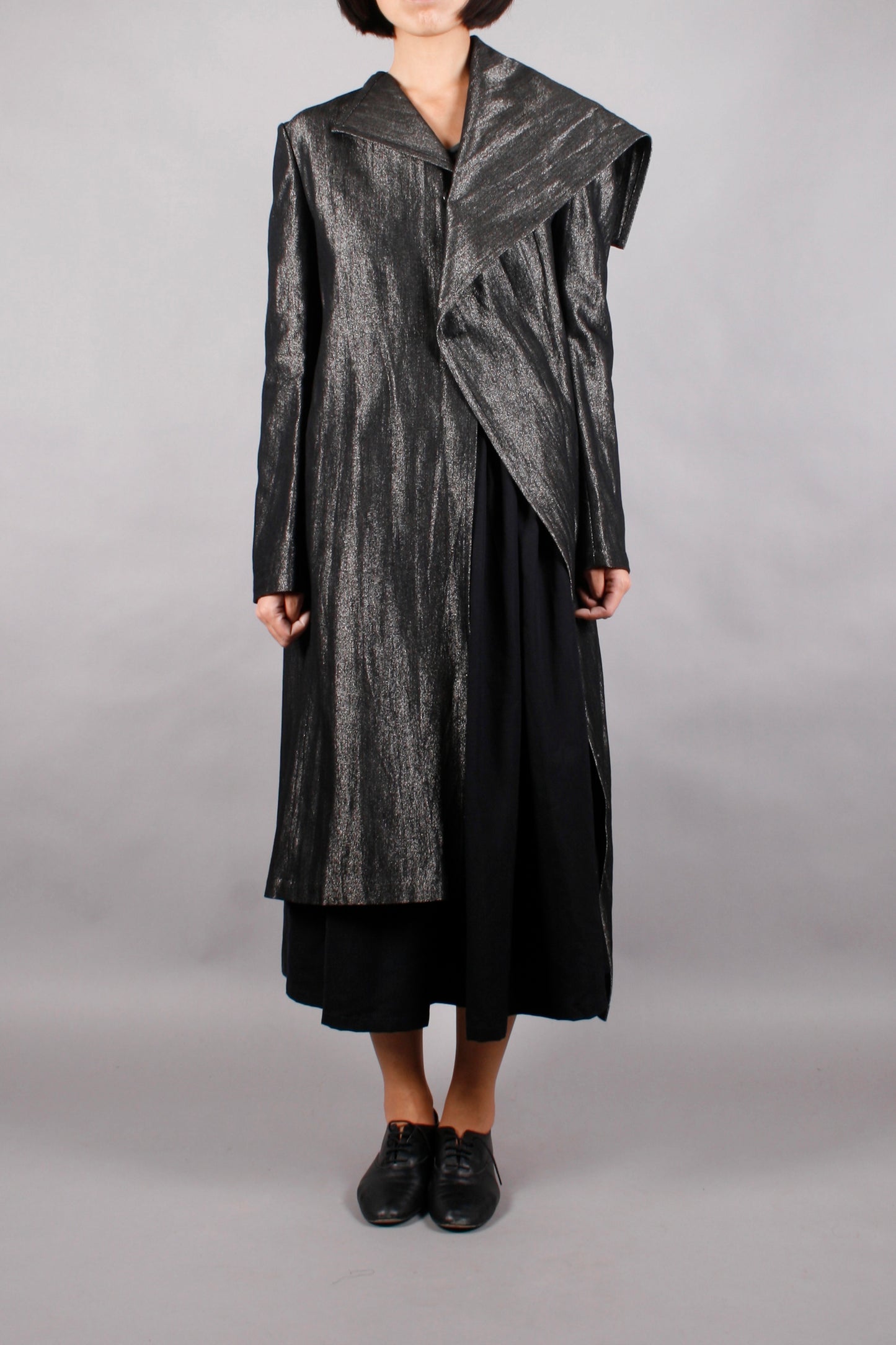 Yohji Yamamoto FEMME ASYMMETRICAL COAT SILVER GREY