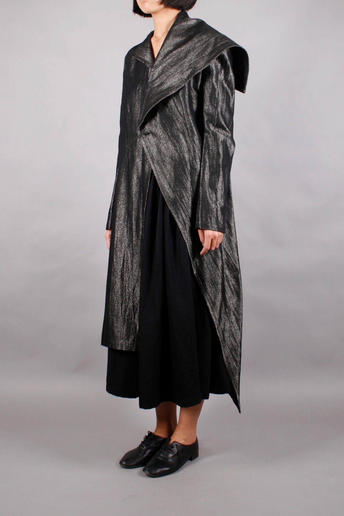 Yohji Yamamoto FEMME ASYMMETRICAL COAT SILVER GREY