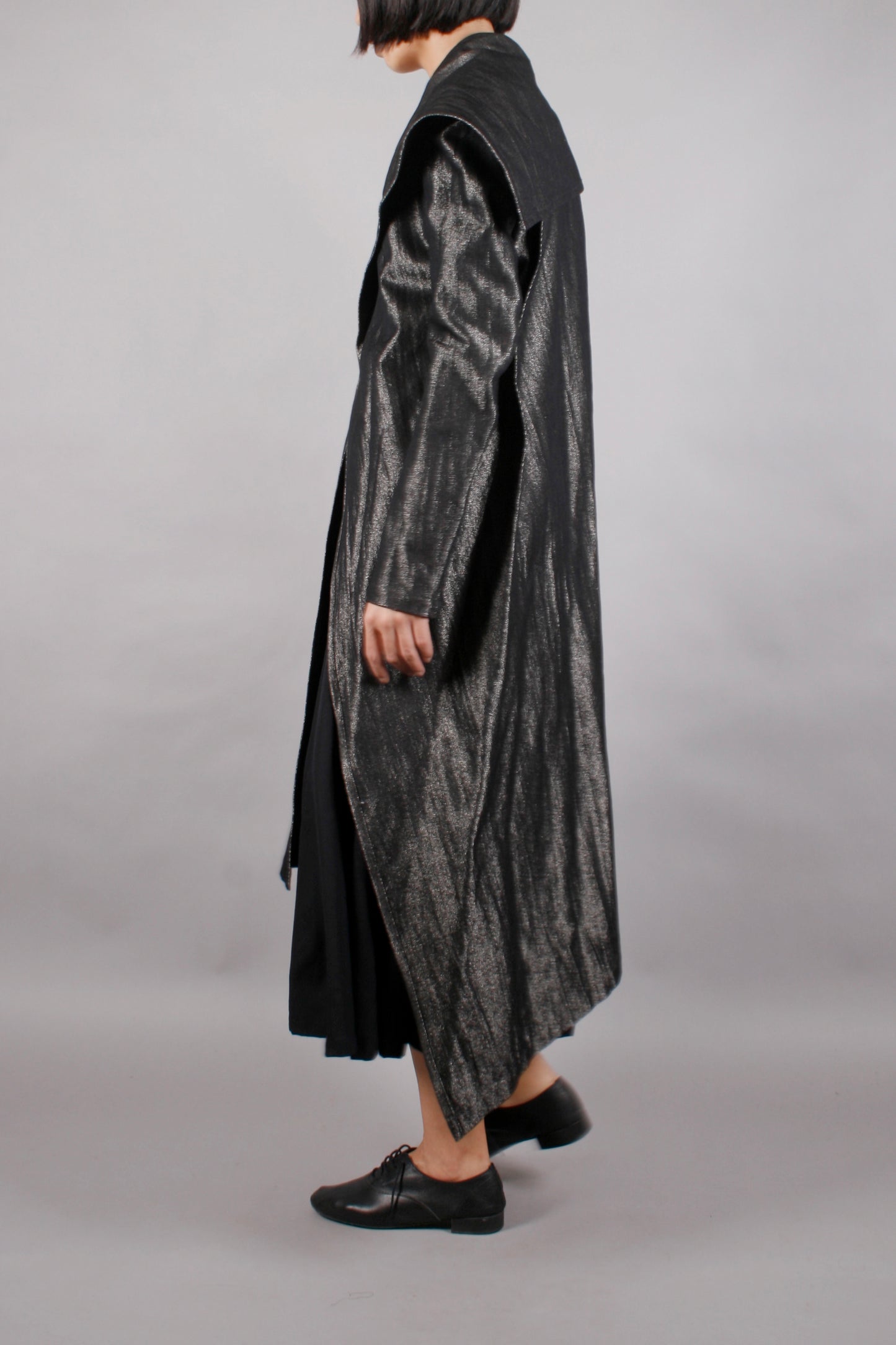 Yohji Yamamoto FEMME ASYMMETRICAL COAT SILVER GREY