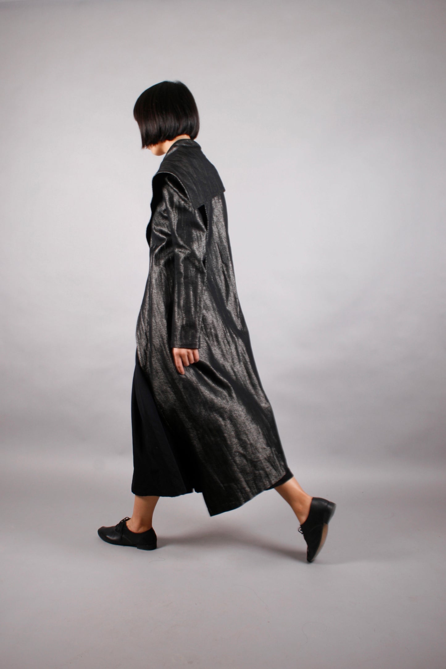 Yohji Yamamoto FEMME ASYMMETRICAL COAT SILVER GREY