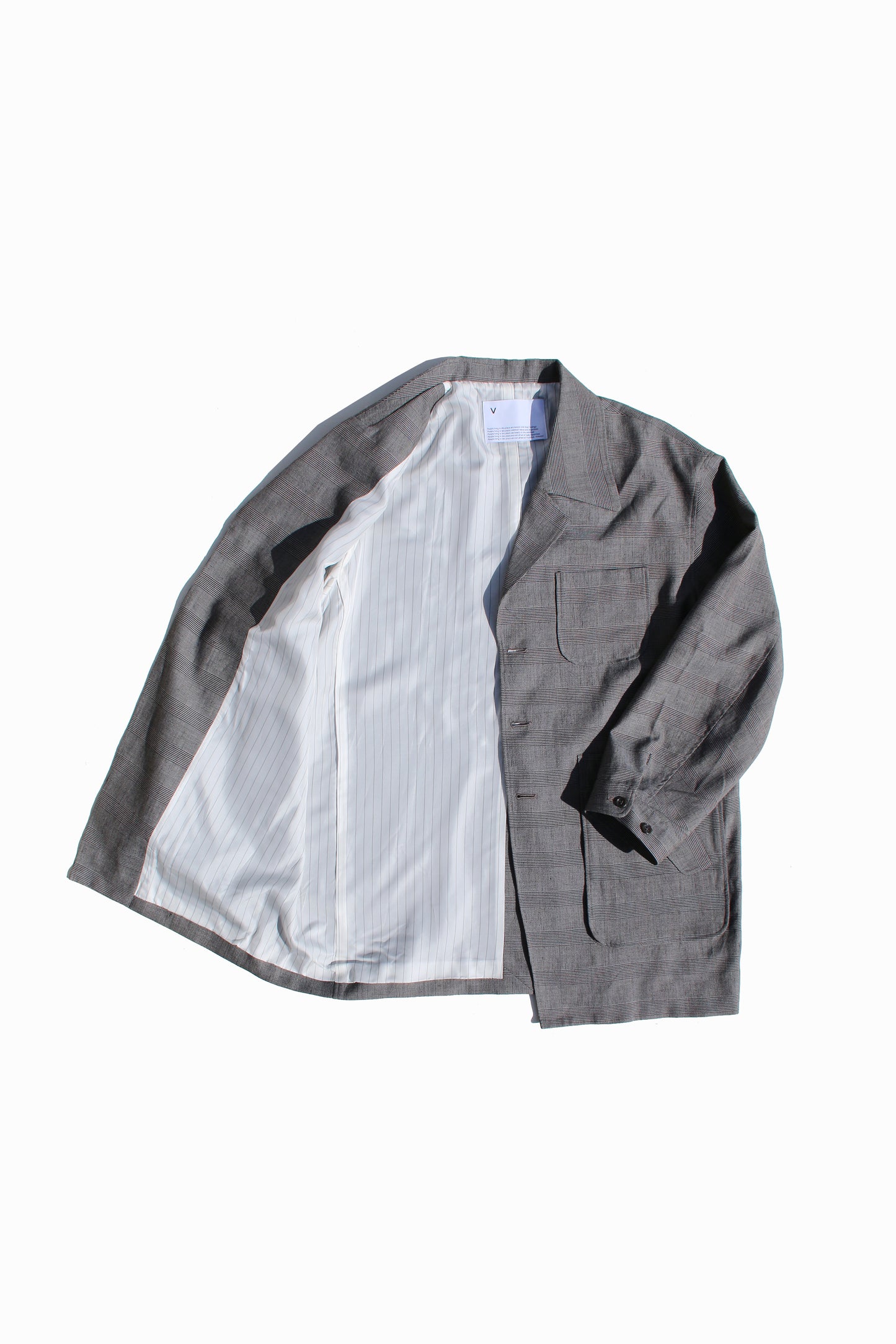 VOAAOV BISHU LINEN x POLYESTER BLENDED YARN GLENCHECK JACKET - BEIGE/CHECK