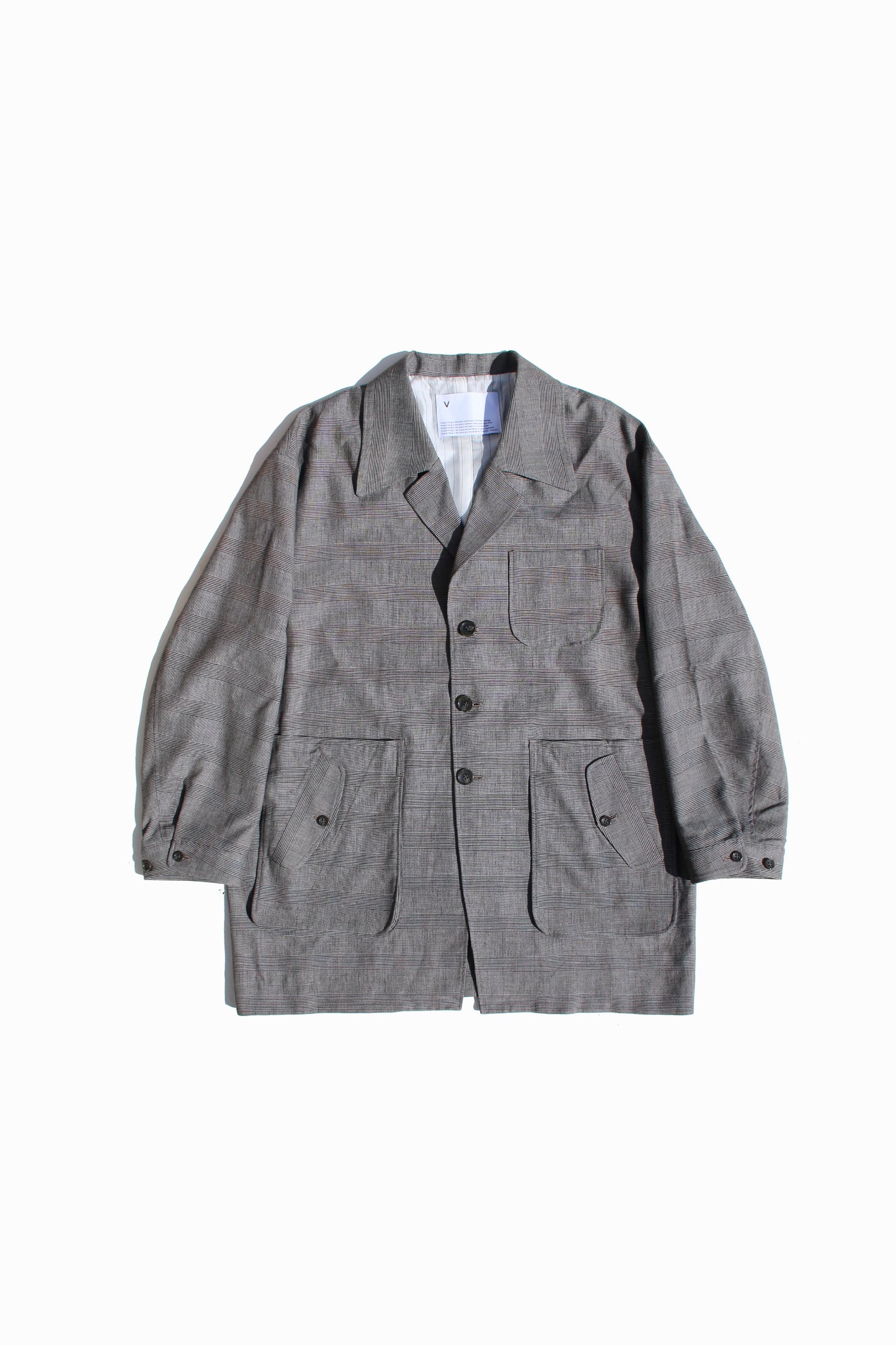 VOAAOV BISHU LINEN x POLYESTER BLENDED YARN GLENCHECK JACKET - BEIGE/CHECK