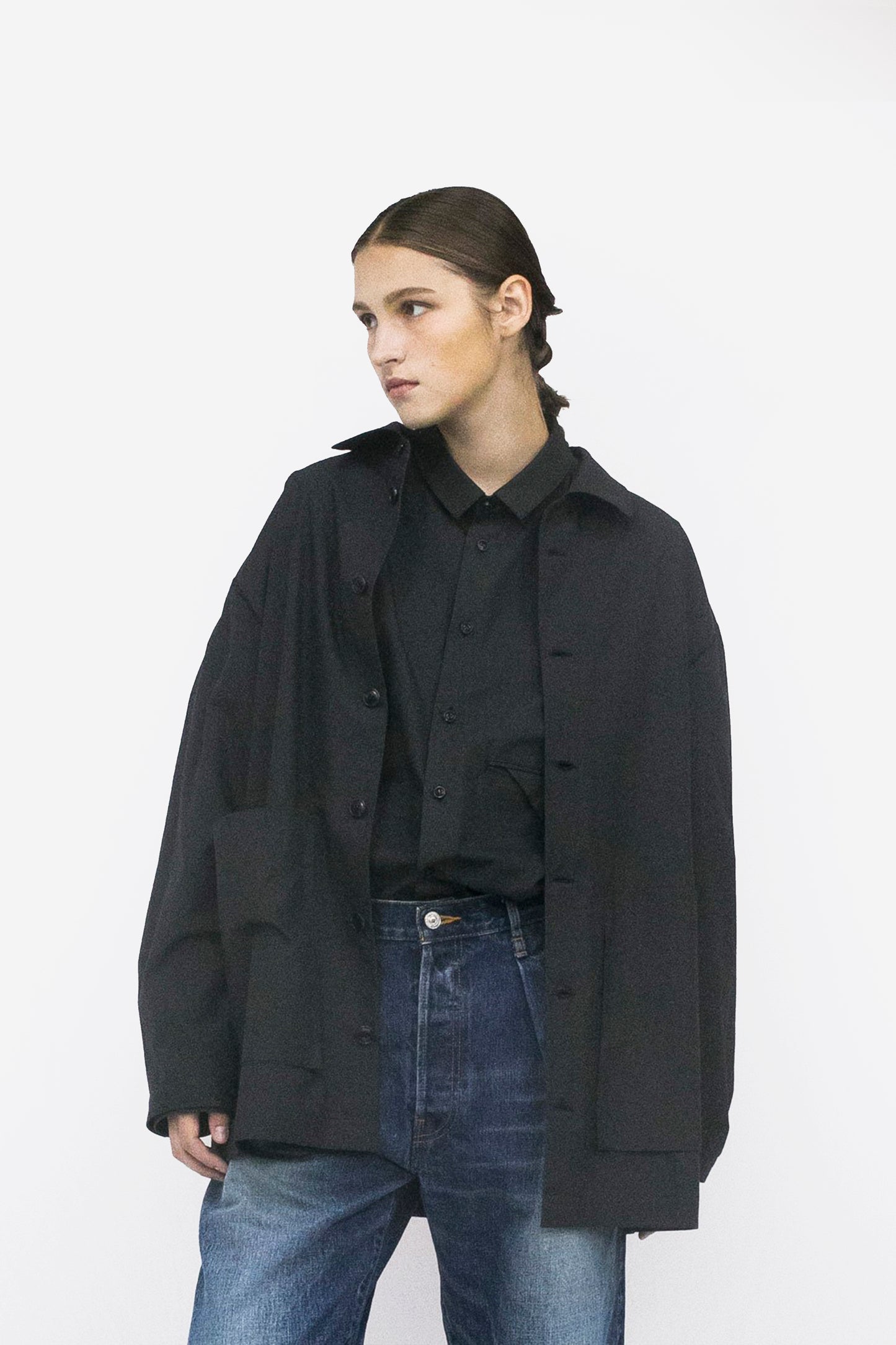 VOAAOV ORGANIC COTTON BROAD SHIRT - BLACK