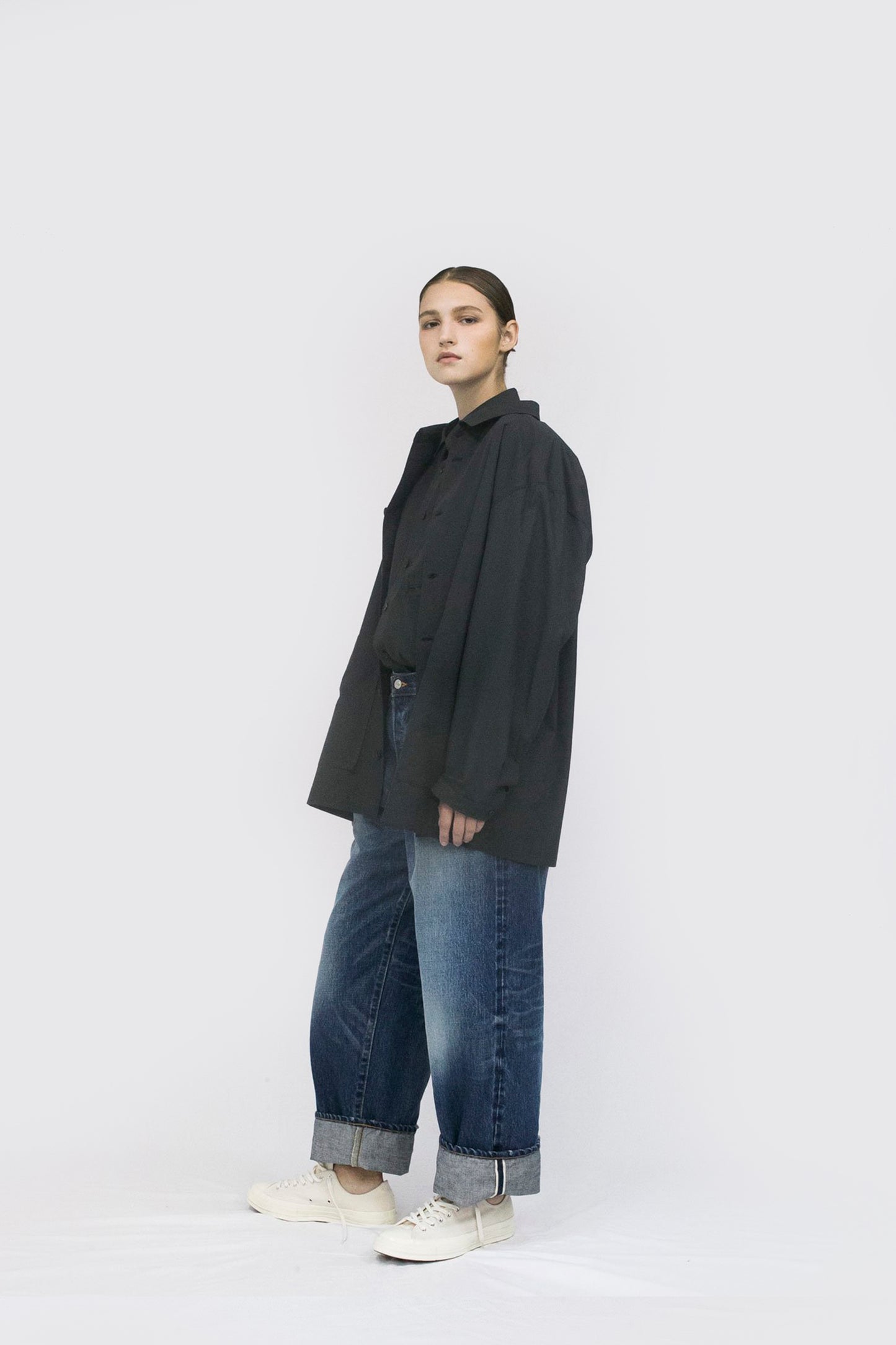 VOAAOV ORGANIC COTTON BROAD SHIRT - BLACK
