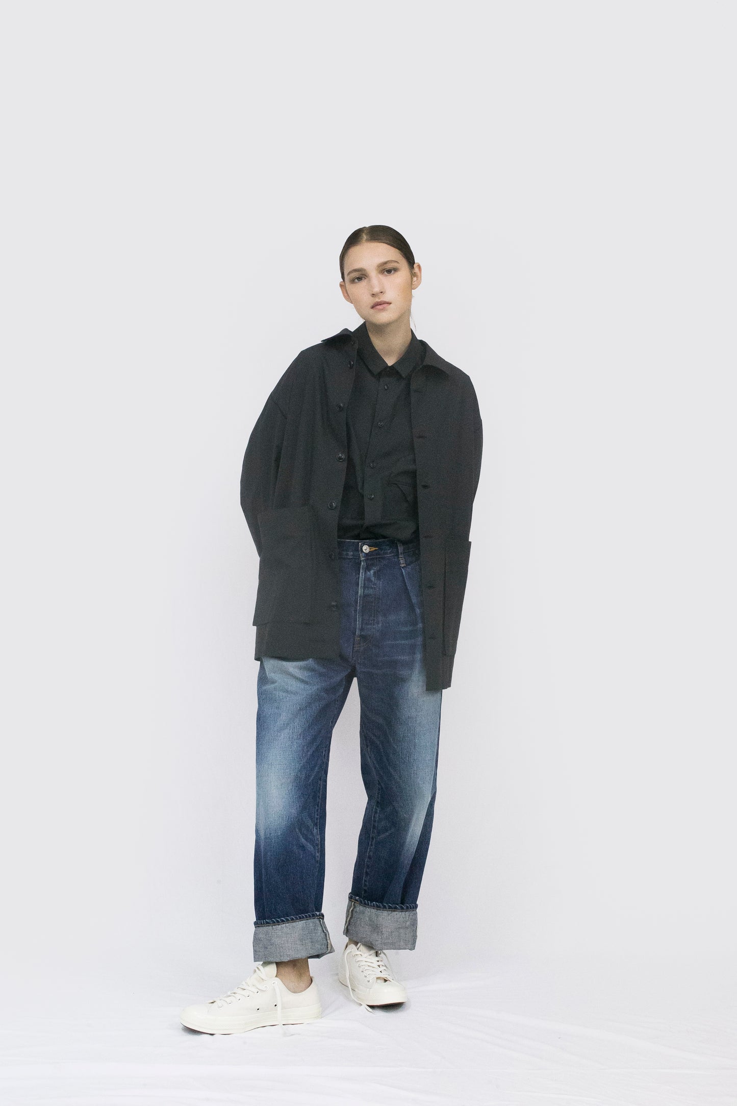 VOAAOV ORGANIC COTTON BROAD SHIRT - BLACK