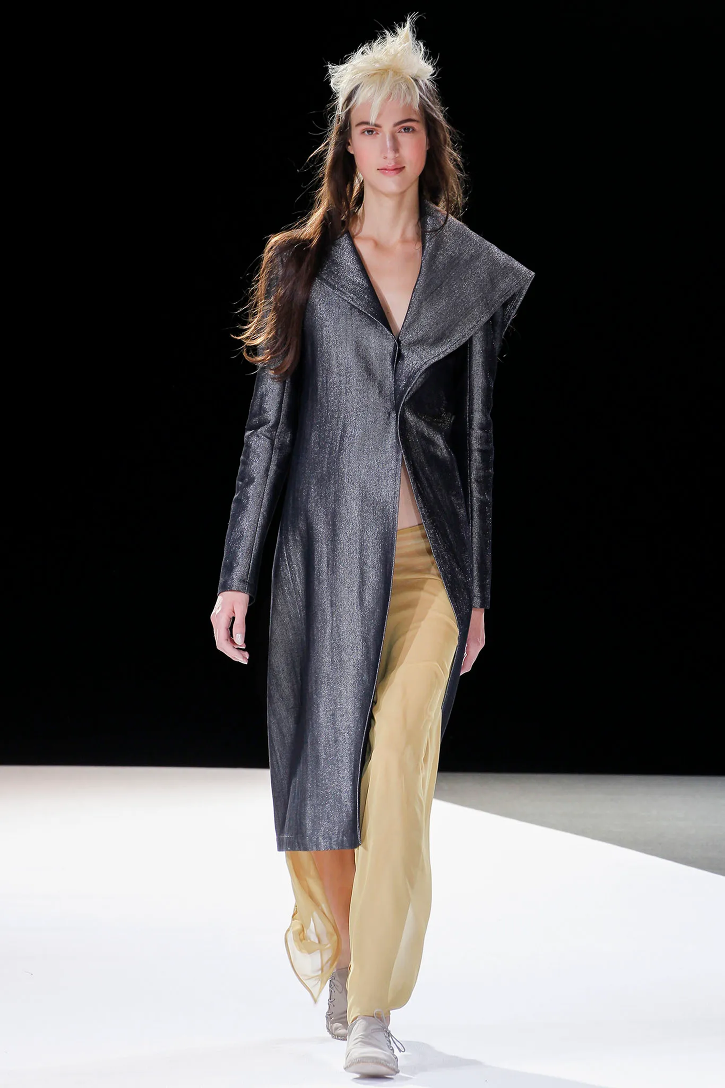 Yohji Yamamoto FEMME ASYMMETRICAL COAT SILVER GREY