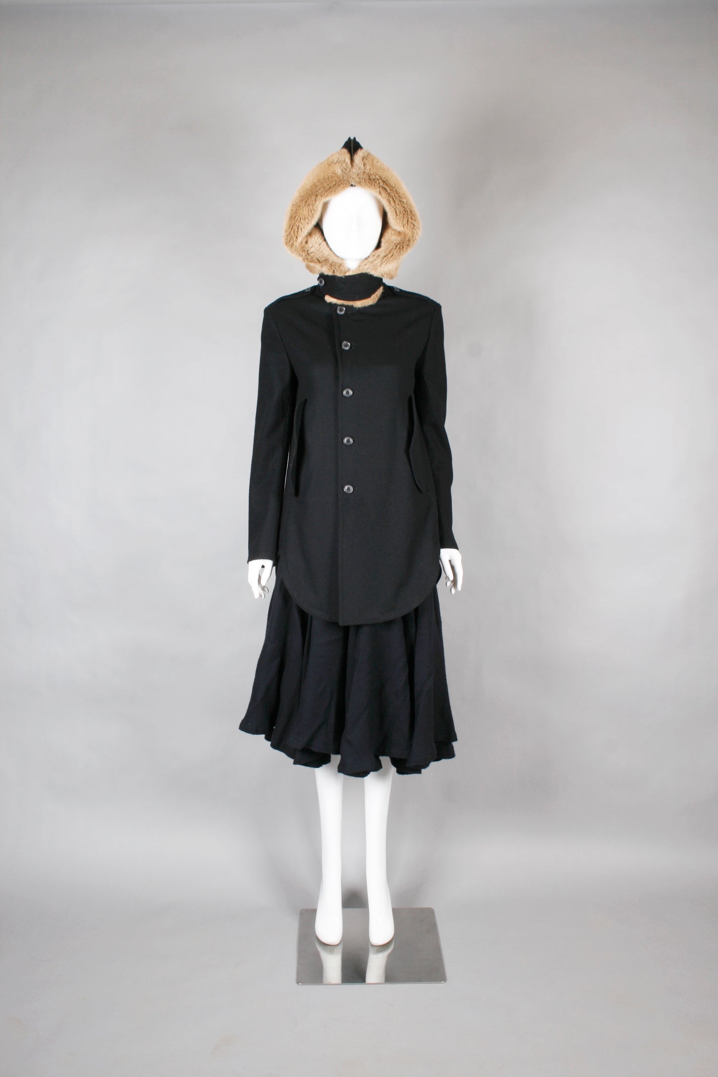 Y's FUR HOOD COAT BLACK