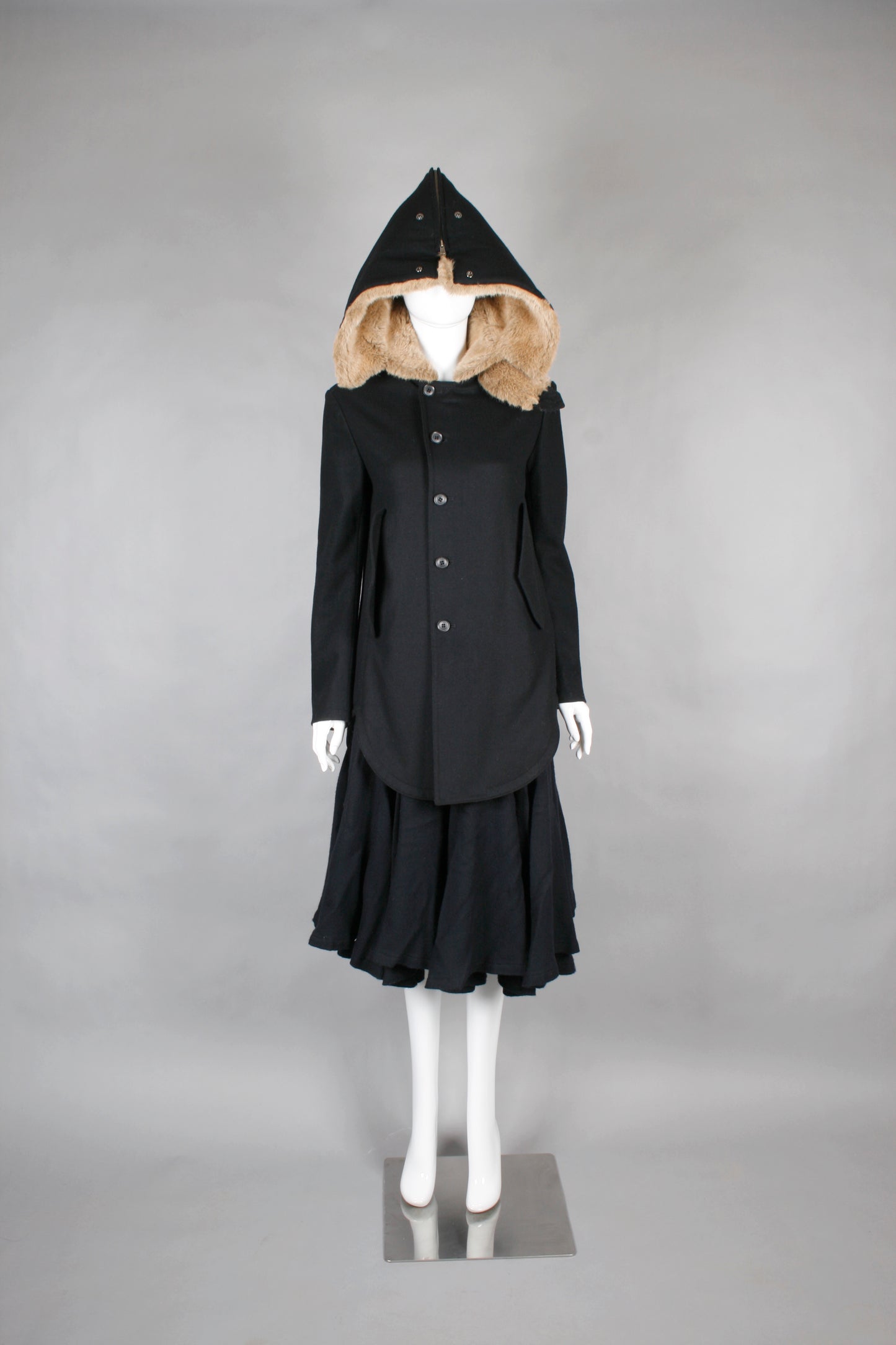 Y's FUR HOOD COAT BLACK