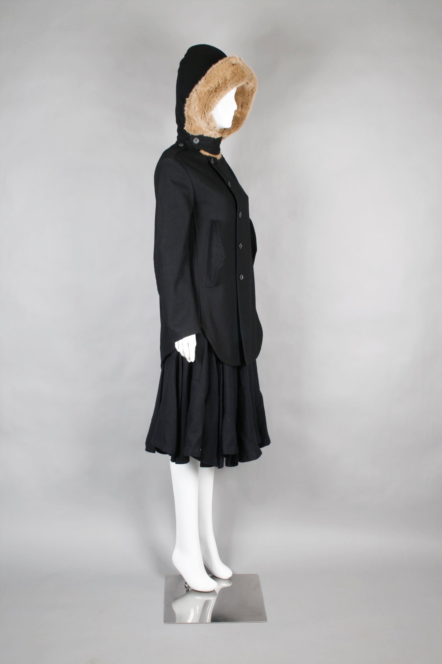 Y's FUR HOOD COAT BLACK