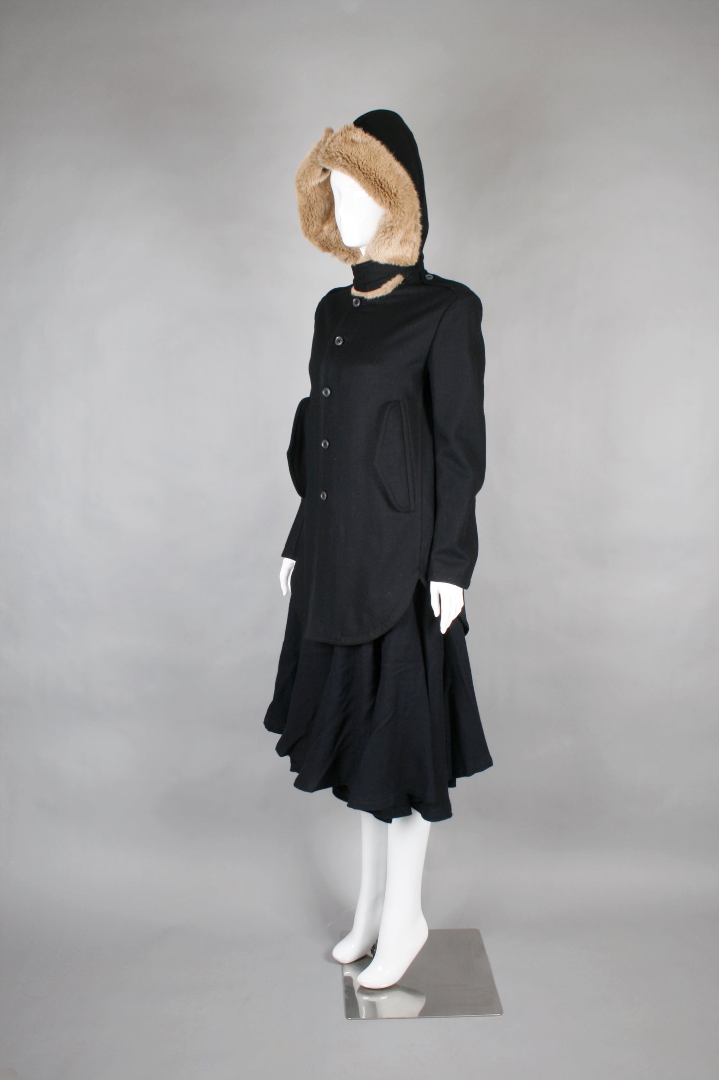Y's FUR HOOD COAT BLACK