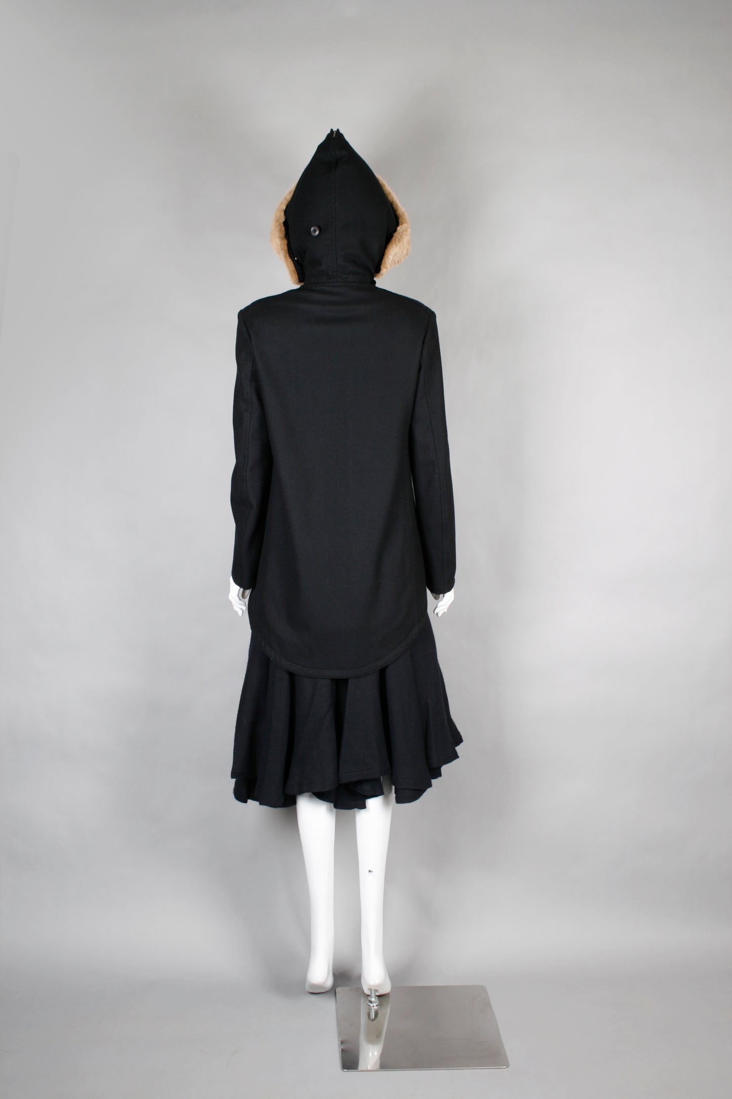 Y's FUR HOOD COAT BLACK