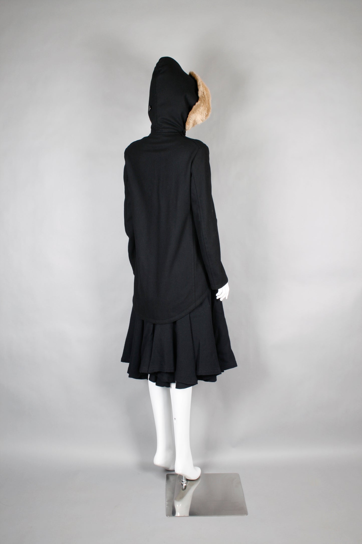 Y's FUR HOOD COAT BLACK