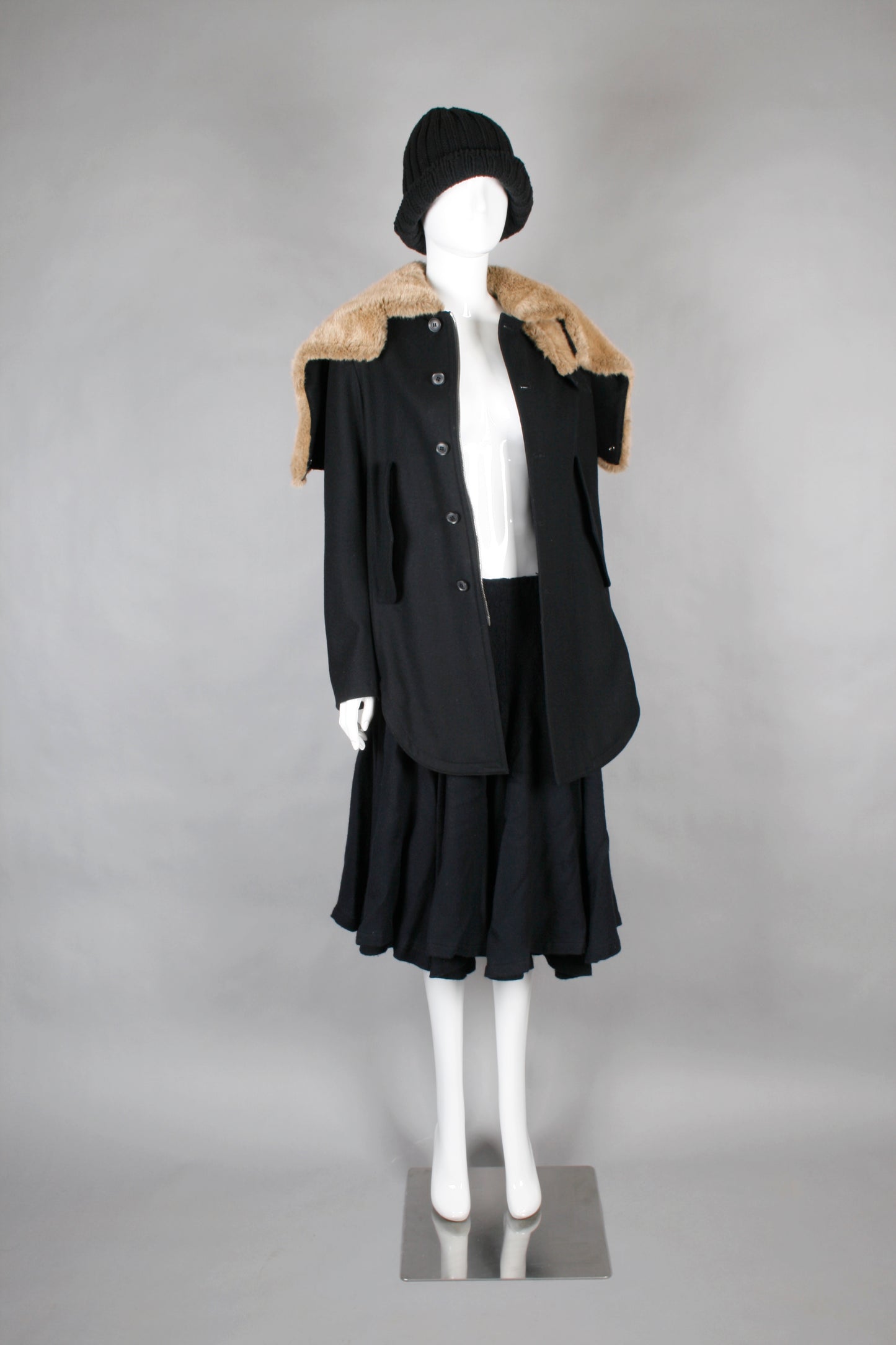 Y's FUR HOOD COAT BLACK
