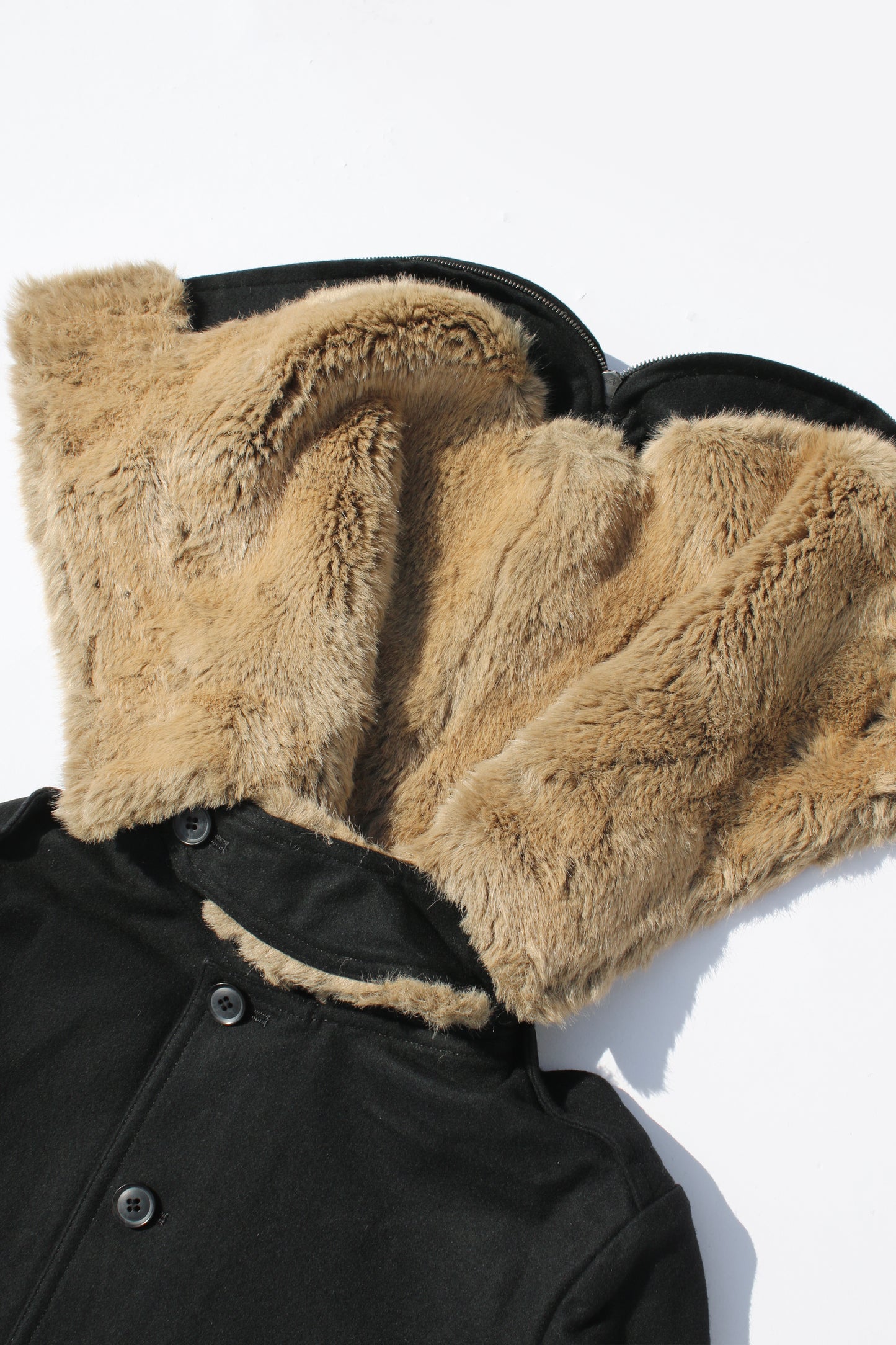 Y's FUR HOOD COAT BLACK