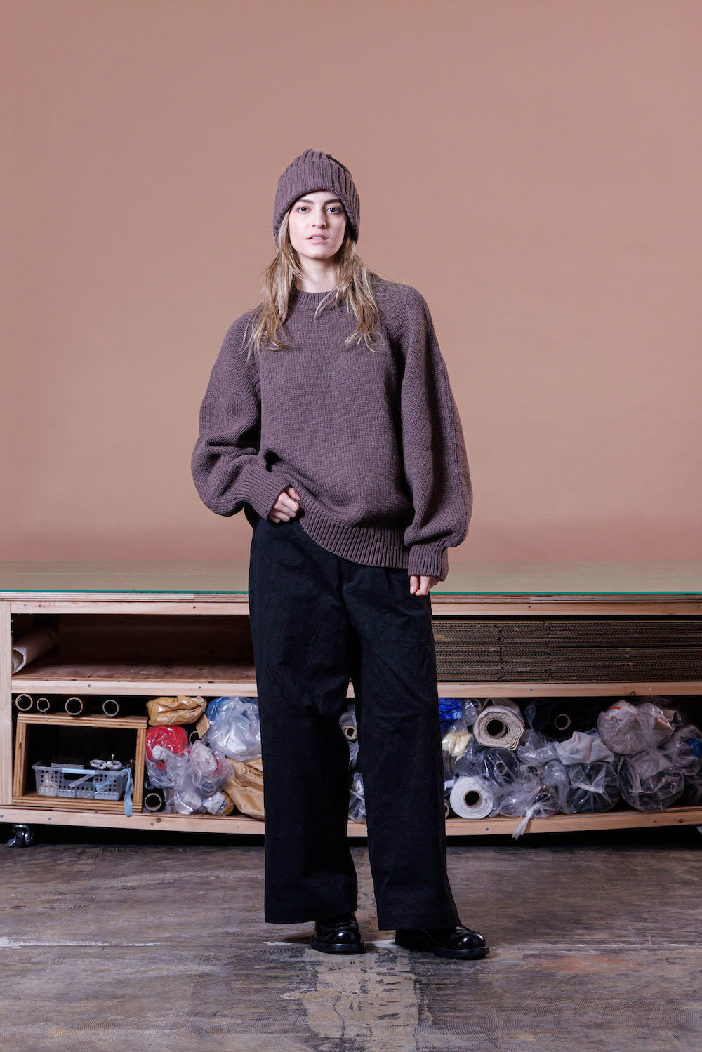 VOAAOV KNIT BEANIE - BROWN