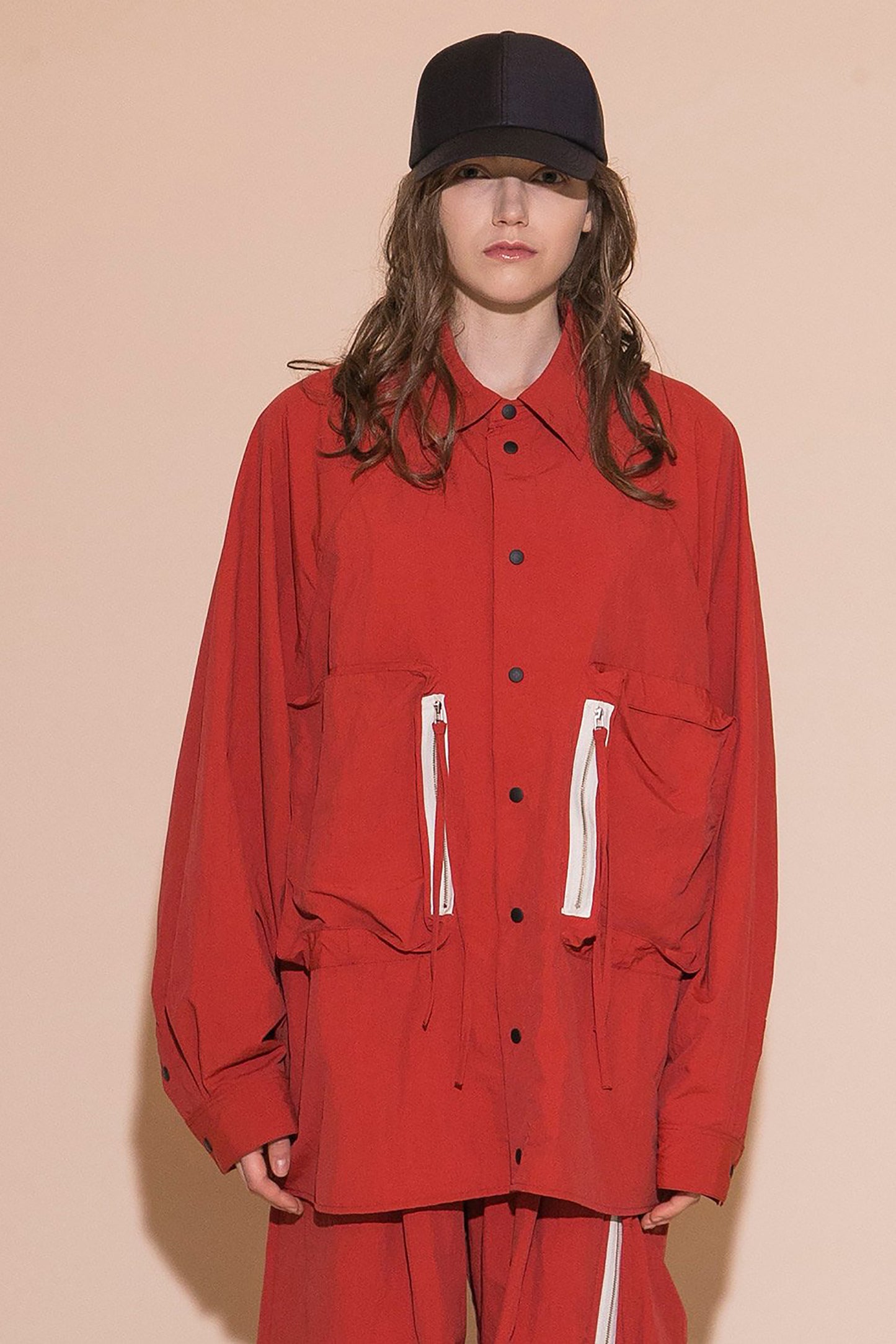 MY BEAUTIFUL LANDLET NYLON TAFFETA BIG POCKET SHIRT - RED