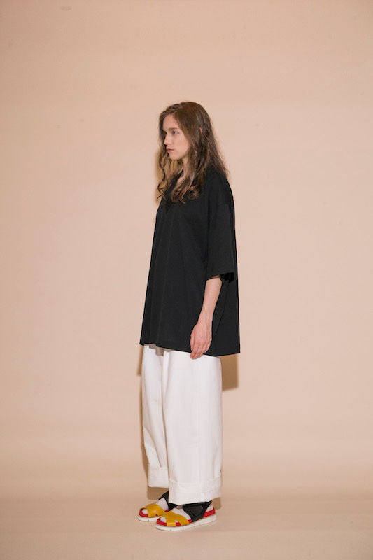 MY BEAUTIFUL LANDLET PARALLELED JERSEY V-NECK BIG TEE - BLACK