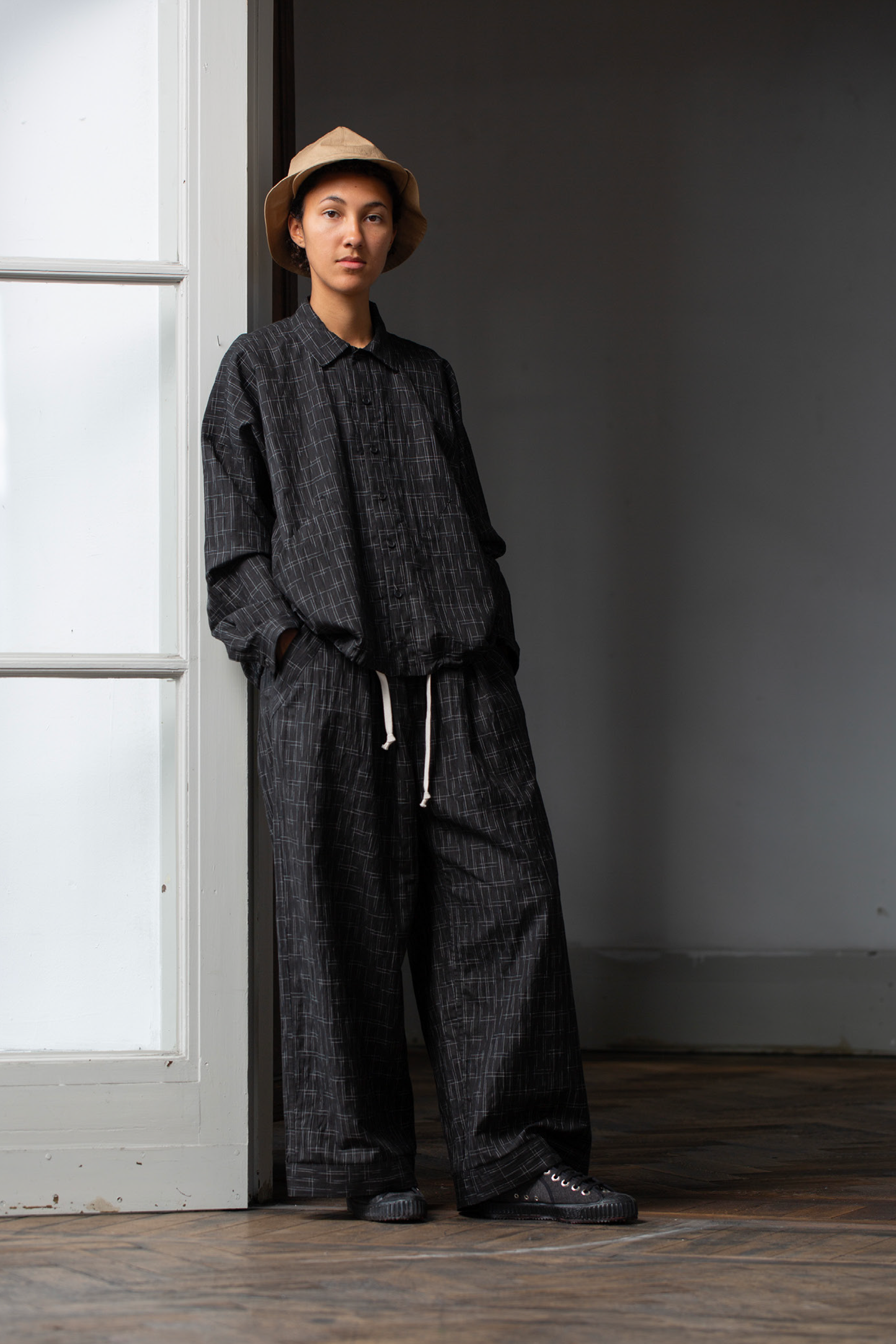O PROJECT FINE KASURI SHIRTING WIDE PANTS