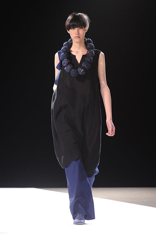 Yohji Yamamoto FEMME WAIST FOLDED WIDE PANTS BLUE STRIPED