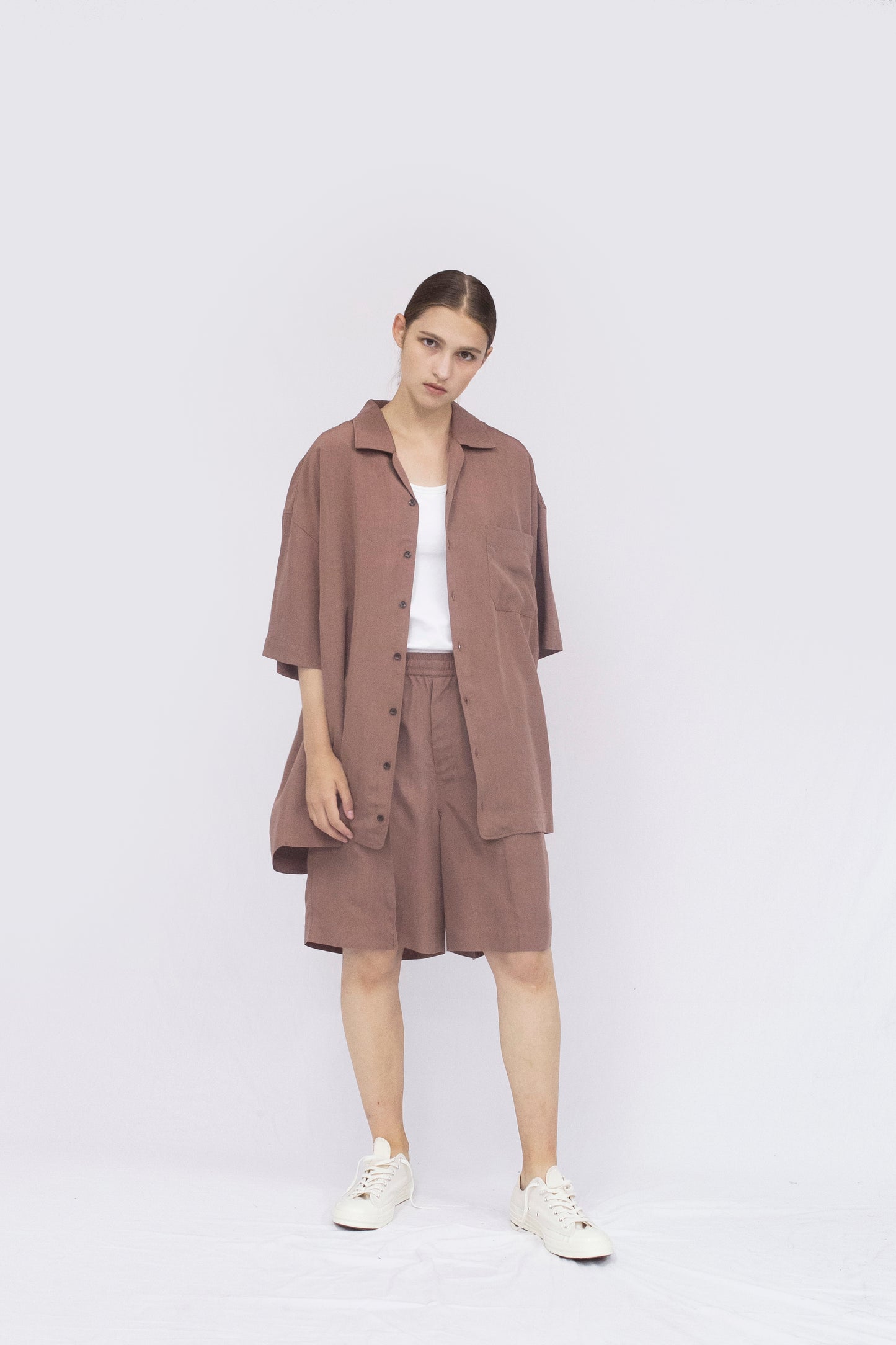 VOAAOV SOFT DRAPE MODAL SS SHIRT - PINK
