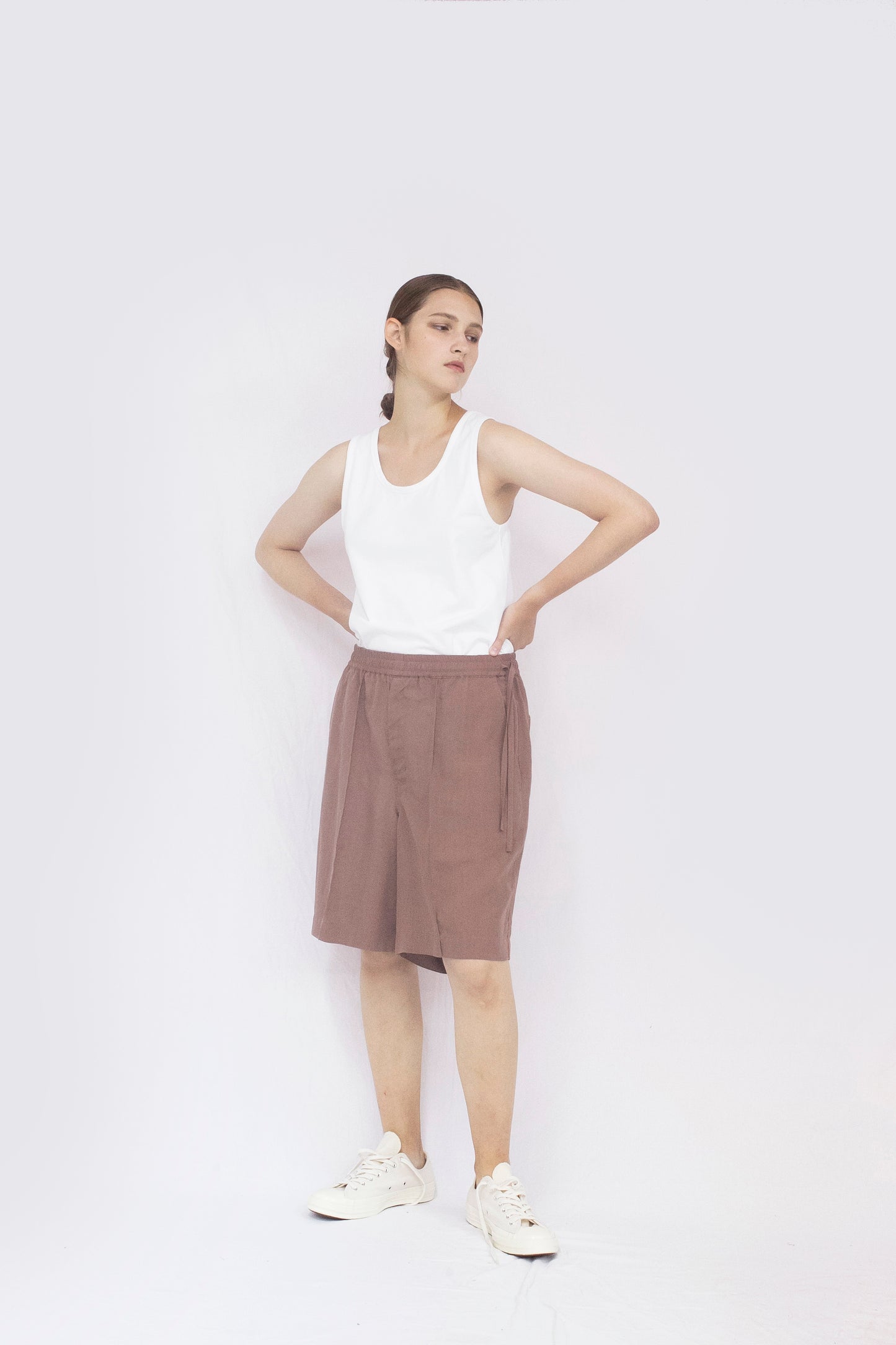 VOAAOV SOFT DRAPE MODAL SHORTS - PINK