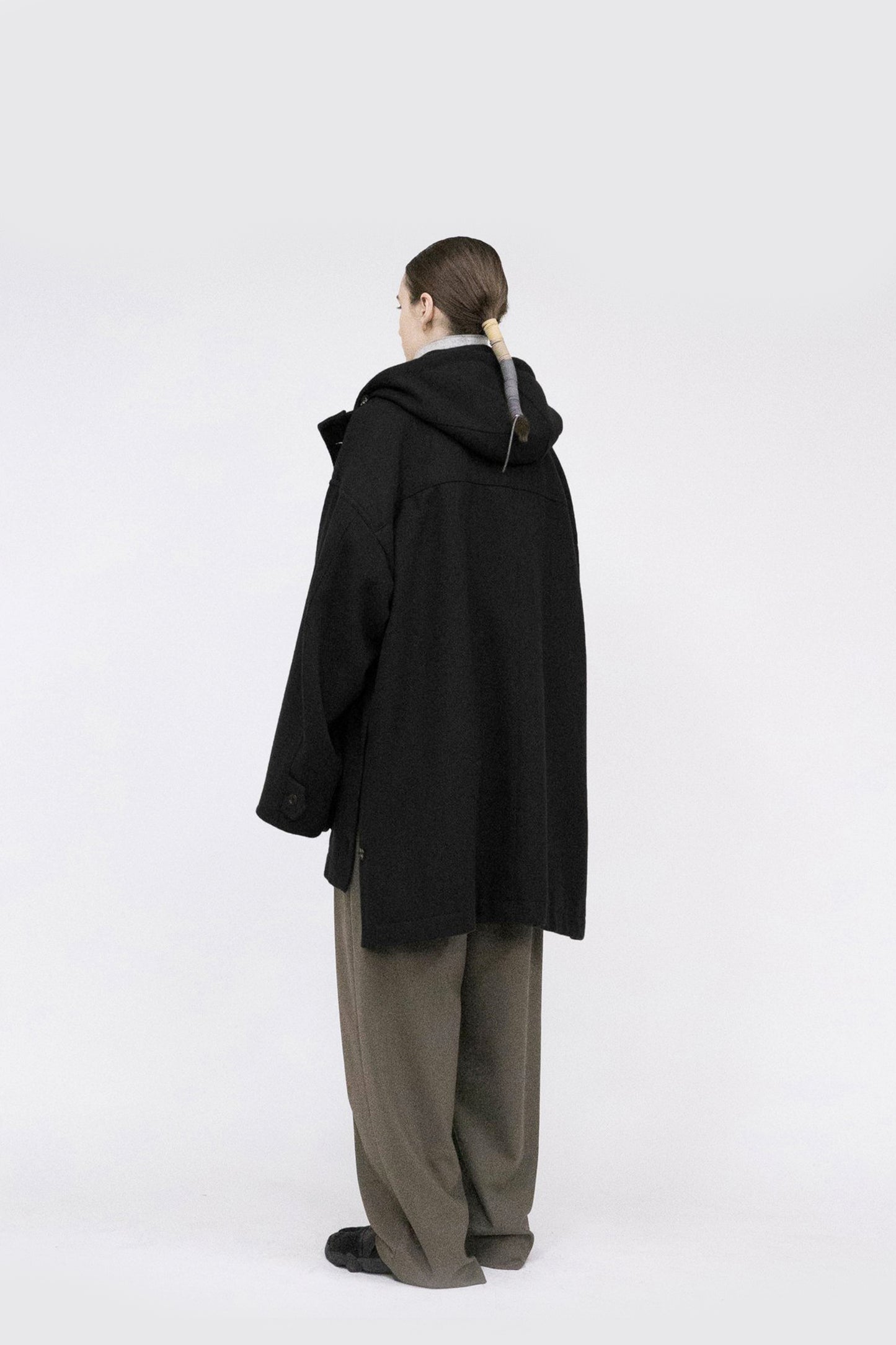 VOAAOV YABURE OIL CUT WOOL HOOD BLOUSON - BLACK / OLIVE