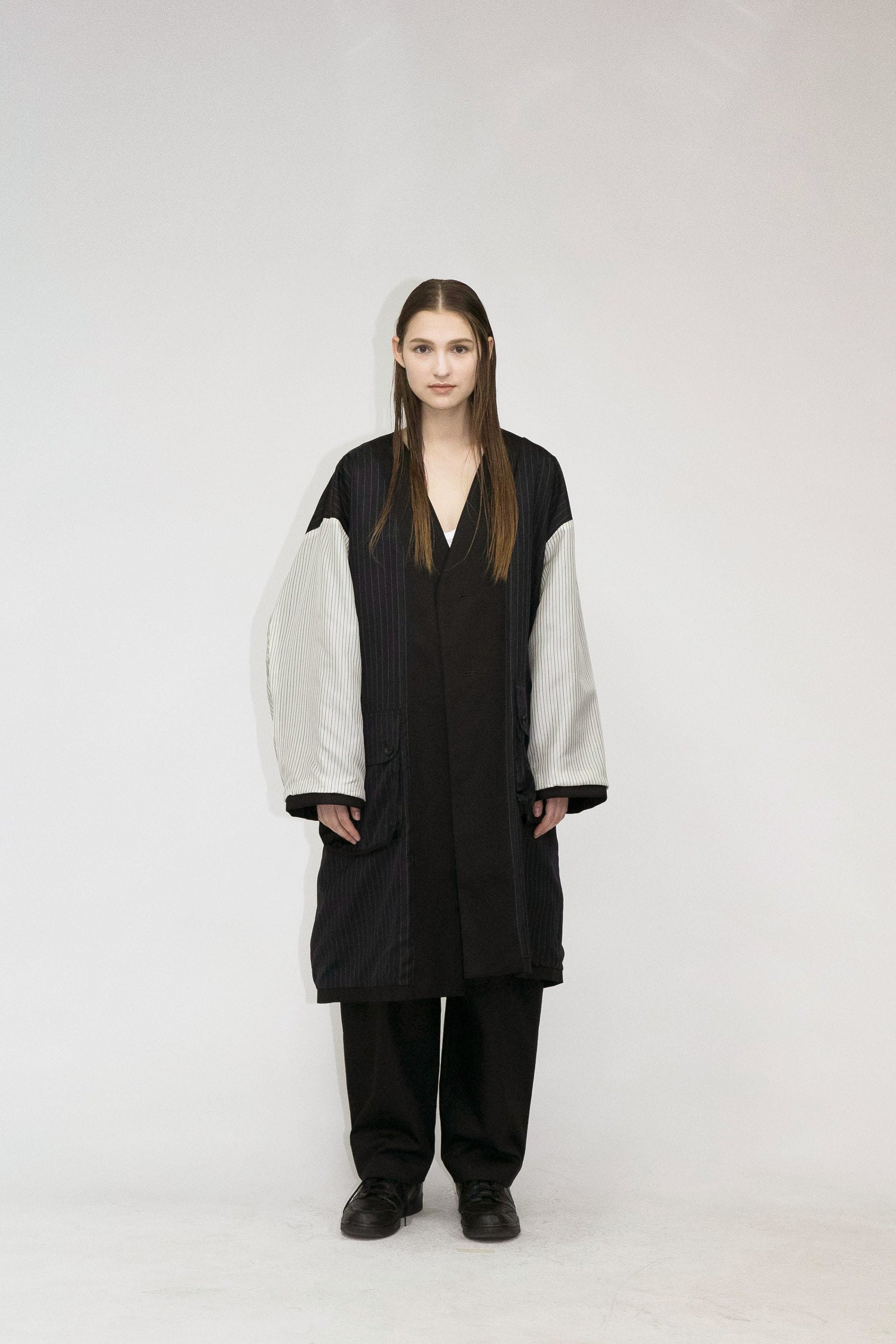 21AW, WM01-CO212011, MY BEAUTIFUL LANDLET HIGH DENSITY GABARDINE STRIPE CUPRO REVERSIBLE COAT, BLACK, my beautiful landlet (マイビューティフルランドレット) を取扱う正規通販ストアTOYASIDO。