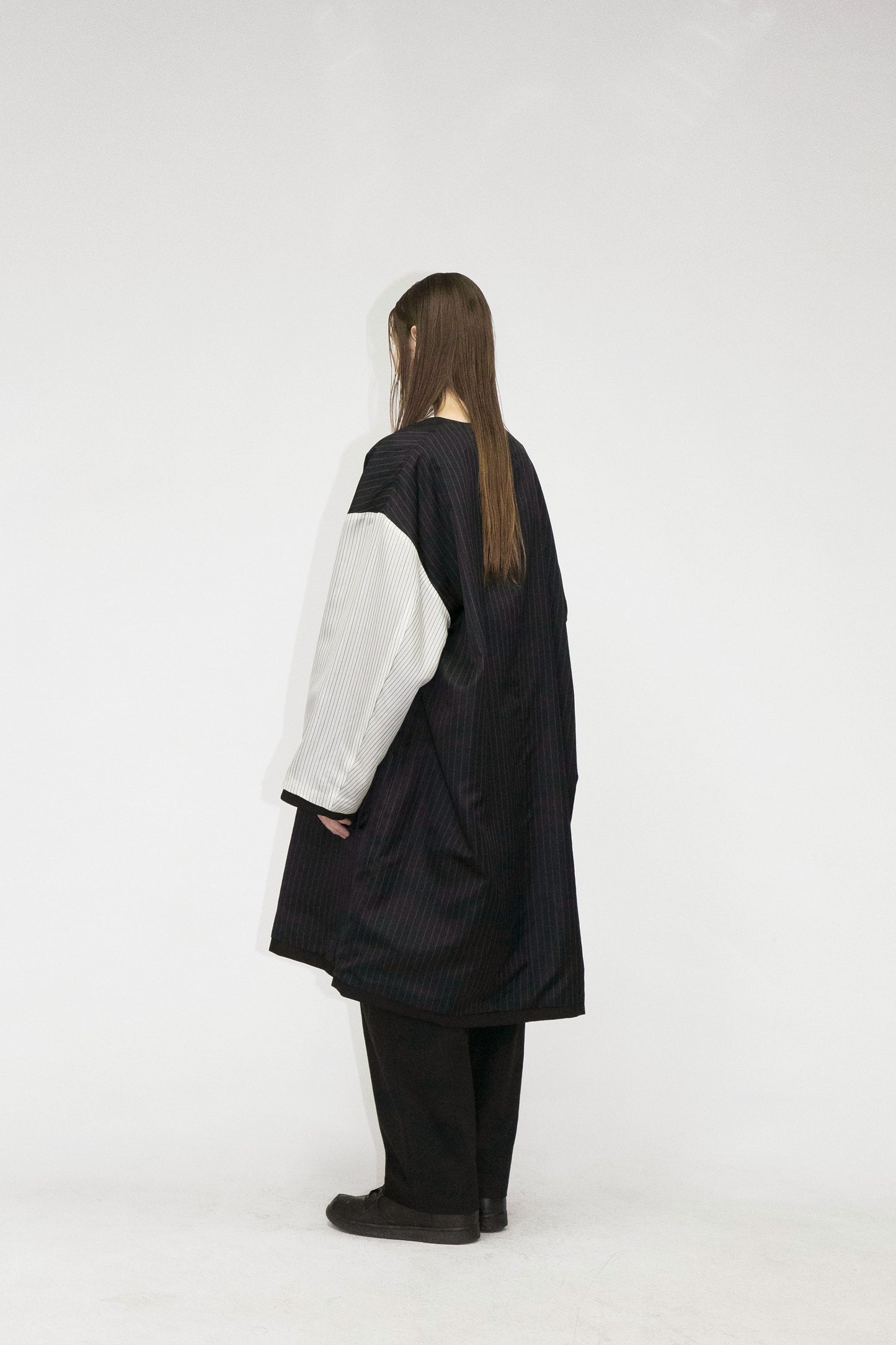 21AW, WM01-CO212011, MY BEAUTIFUL LANDLET HIGH DENSITY GABARDINE STRIPE CUPRO REVERSIBLE COAT, BLACK, my beautiful landlet (マイビューティフルランドレット) を取扱う正規通販ストアTOYASIDO。