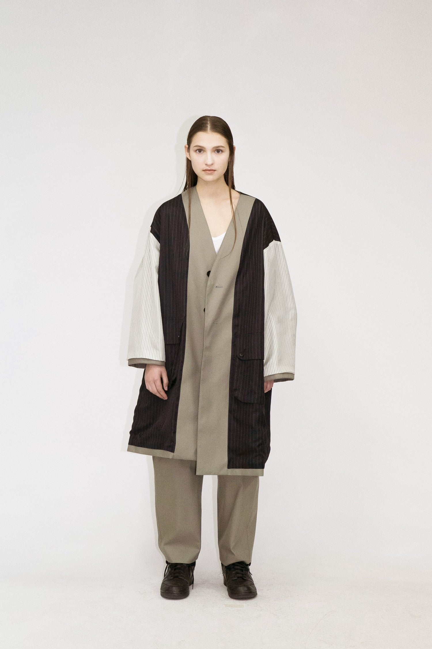 21AW, WM01-CO212011, MY BEAUTIFUL LANDLET HIGH DENSITY GABARDINE STRIPE CUPRO REVERSIBLE COAT, OLIVE, my beautiful landlet (マイビューティフルランドレット) を取扱う正規通販ストアTOYASIDO。