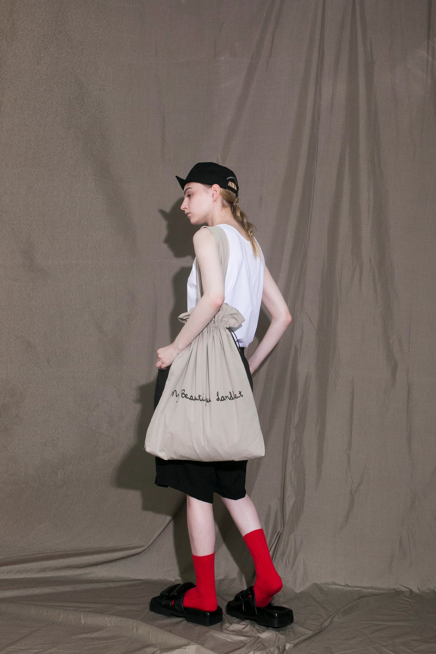MY BEAUTIFUL LANDLET COTTON NYLON BIO PEACH TOTE BAG - BEIGE