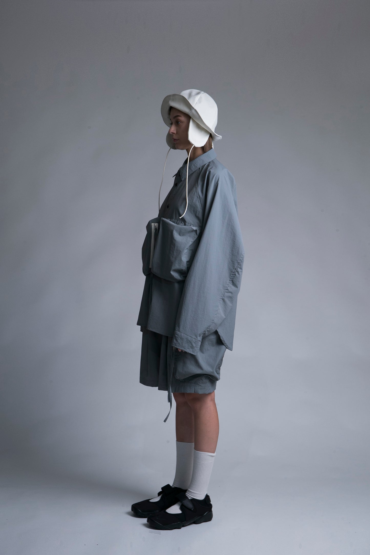 MY BEAUTIFUL LANDLET NYLON DYED TAFFETA BIG POCKET SHIRT - GRAY