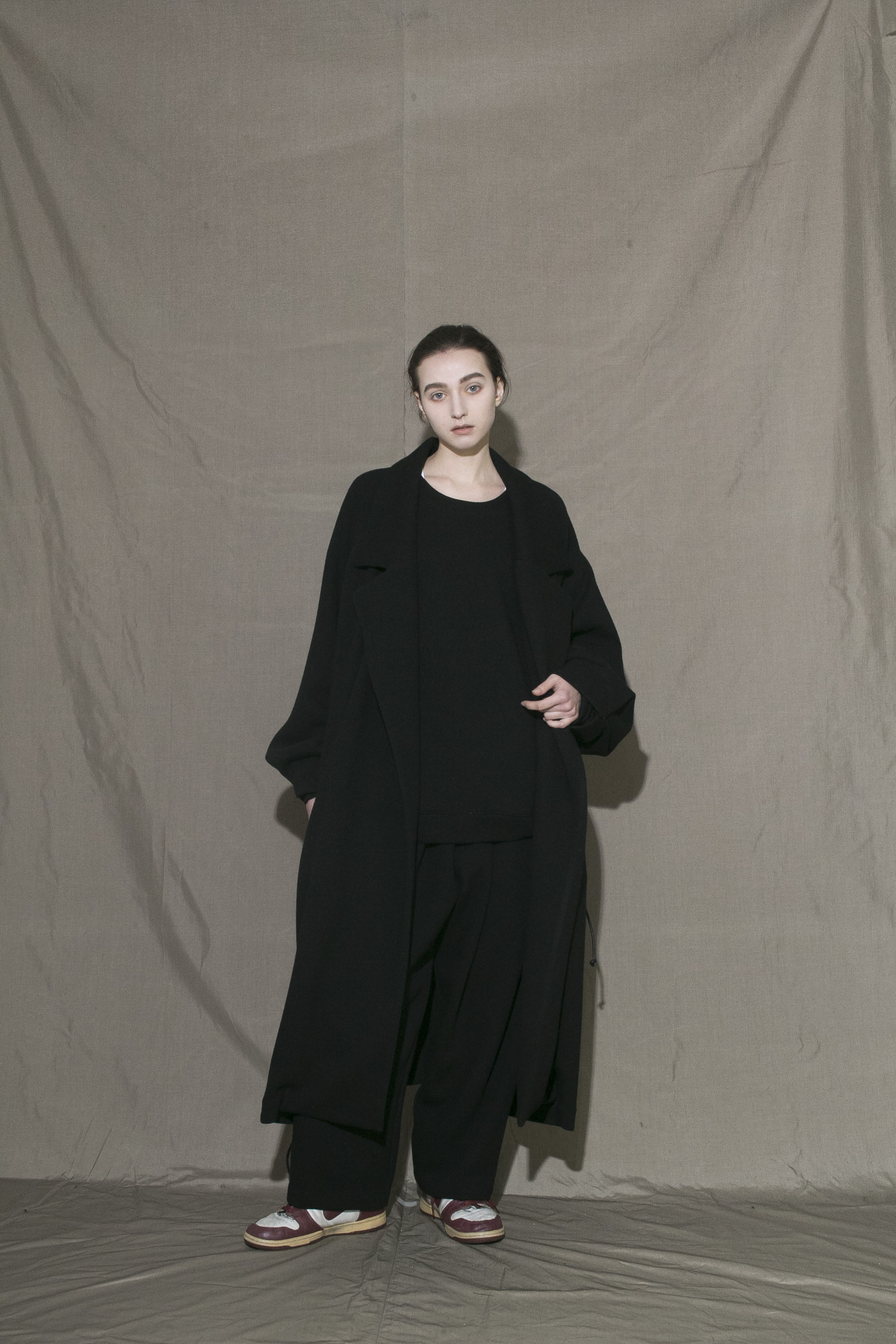 MY BEAUTIFUL LANDLET RECYCLED MELANGE WOOL KNIT LONG COAT - BLACK