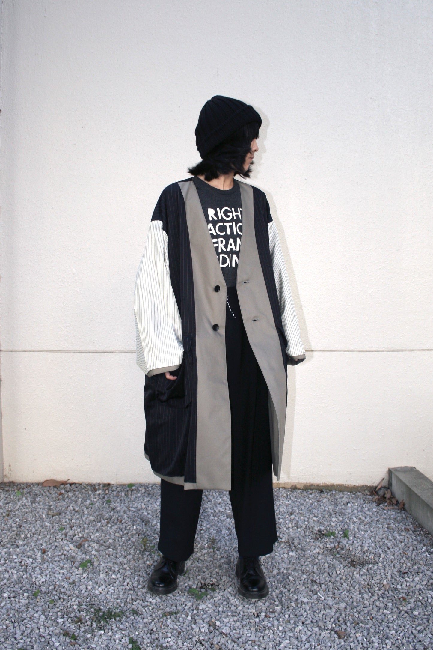 MY BEAUTIFUL LANDLET HIGH DENSITY GABARDINE STRIPE CUPRO REVERSIBLE COAT - OLIVE