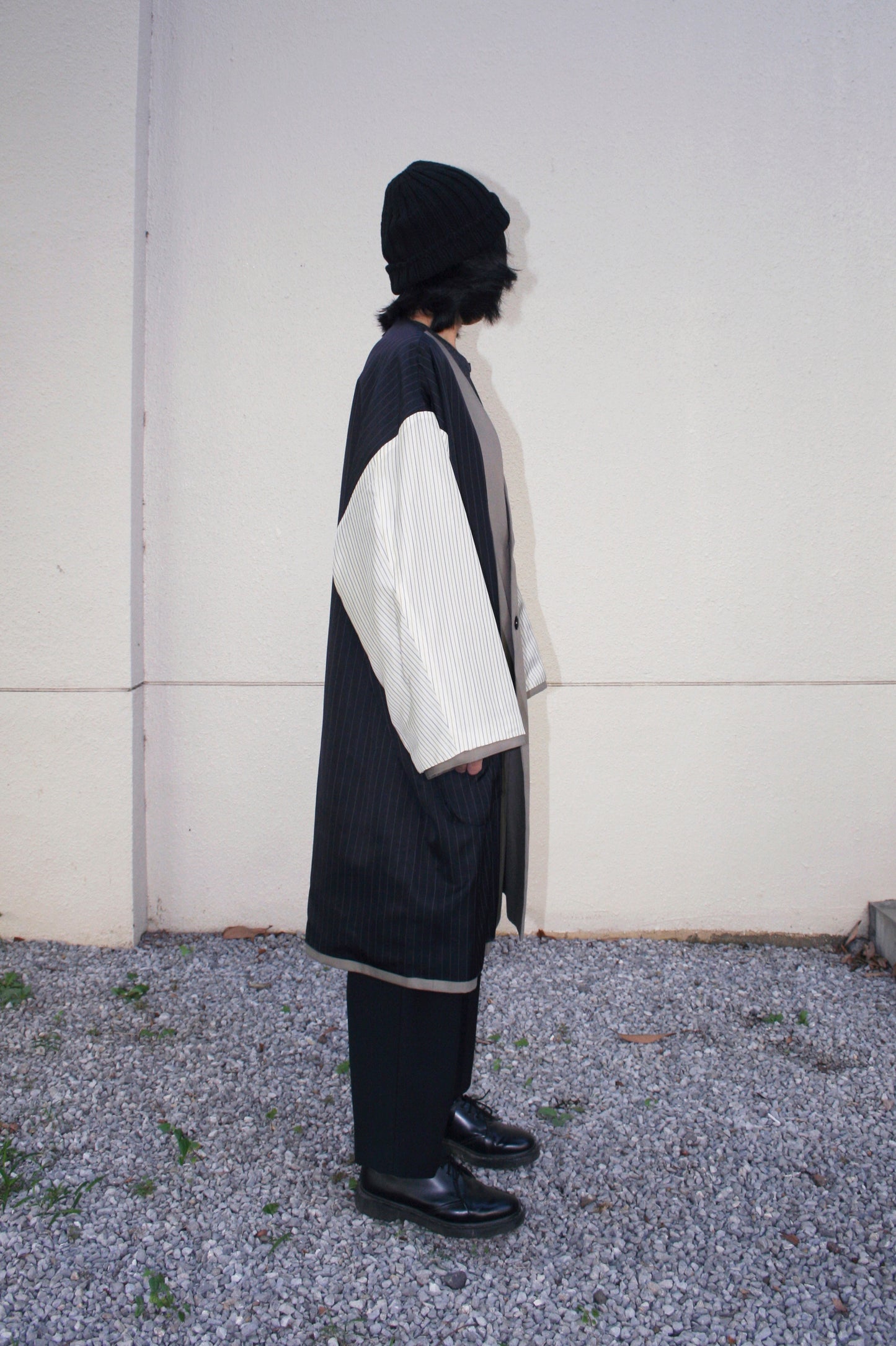 MY BEAUTIFUL LANDLET HIGH DENSITY GABARDINE STRIPE CUPRO REVERSIBLE COAT - OLIVE
