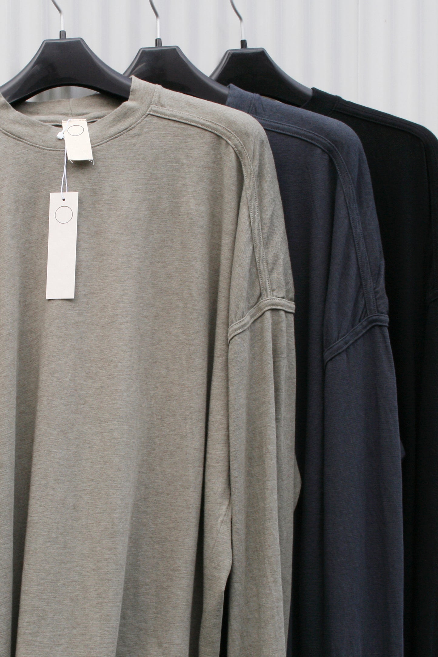 O PROJECT COTTON WOOL JERSEY LONG SLEEVE TEE - STEEL / TAUPE / BLACK
