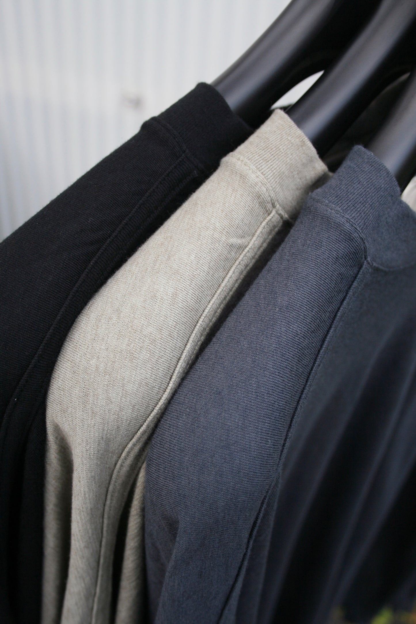 O PROJECT COTTON WOOL JERSEY LONG SLEEVE TEE - STEEL / TAUPE / BLACK