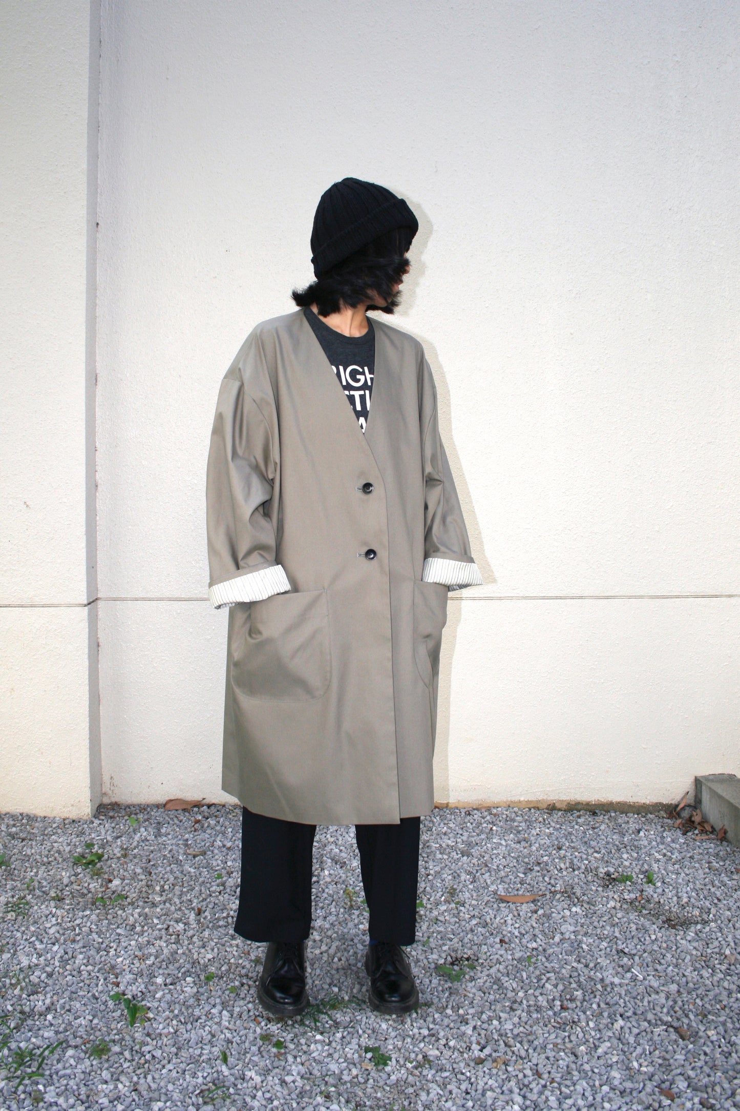 MY BEAUTIFUL LANDLET HIGH DENSITY GABARDINE STRIPE CUPRO REVERSIBLE COAT - OLIVE
