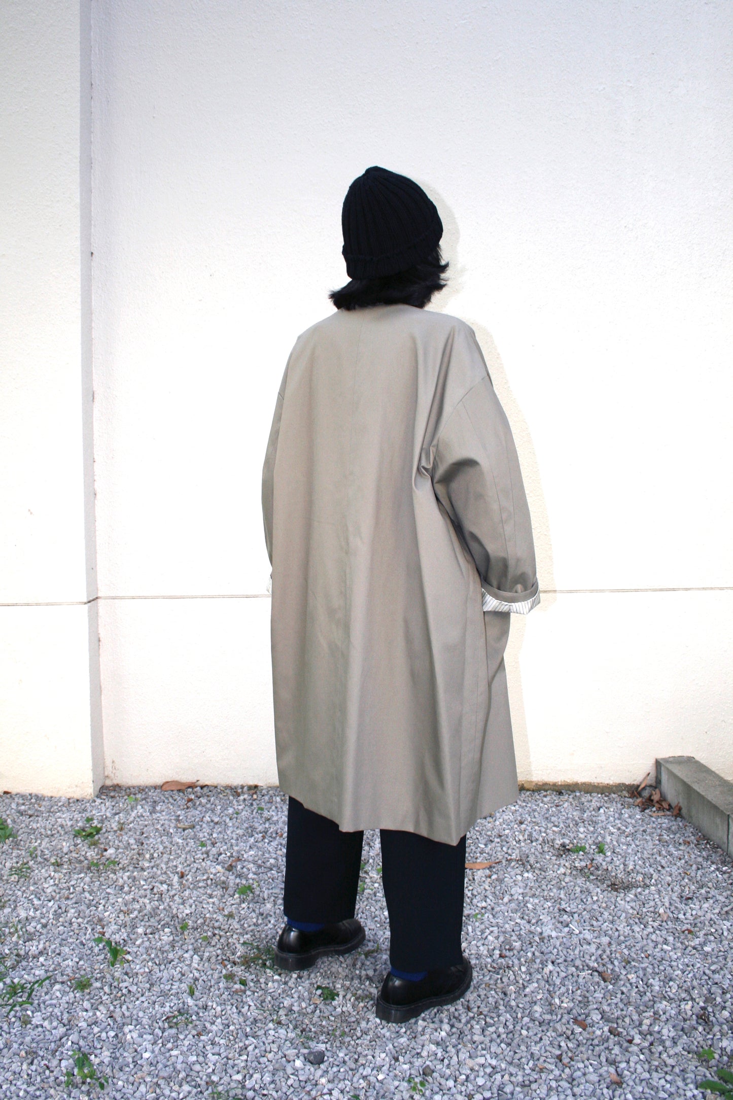 MY BEAUTIFUL LANDLET HIGH DENSITY GABARDINE STRIPE CUPRO REVERSIBLE COAT - OLIVE