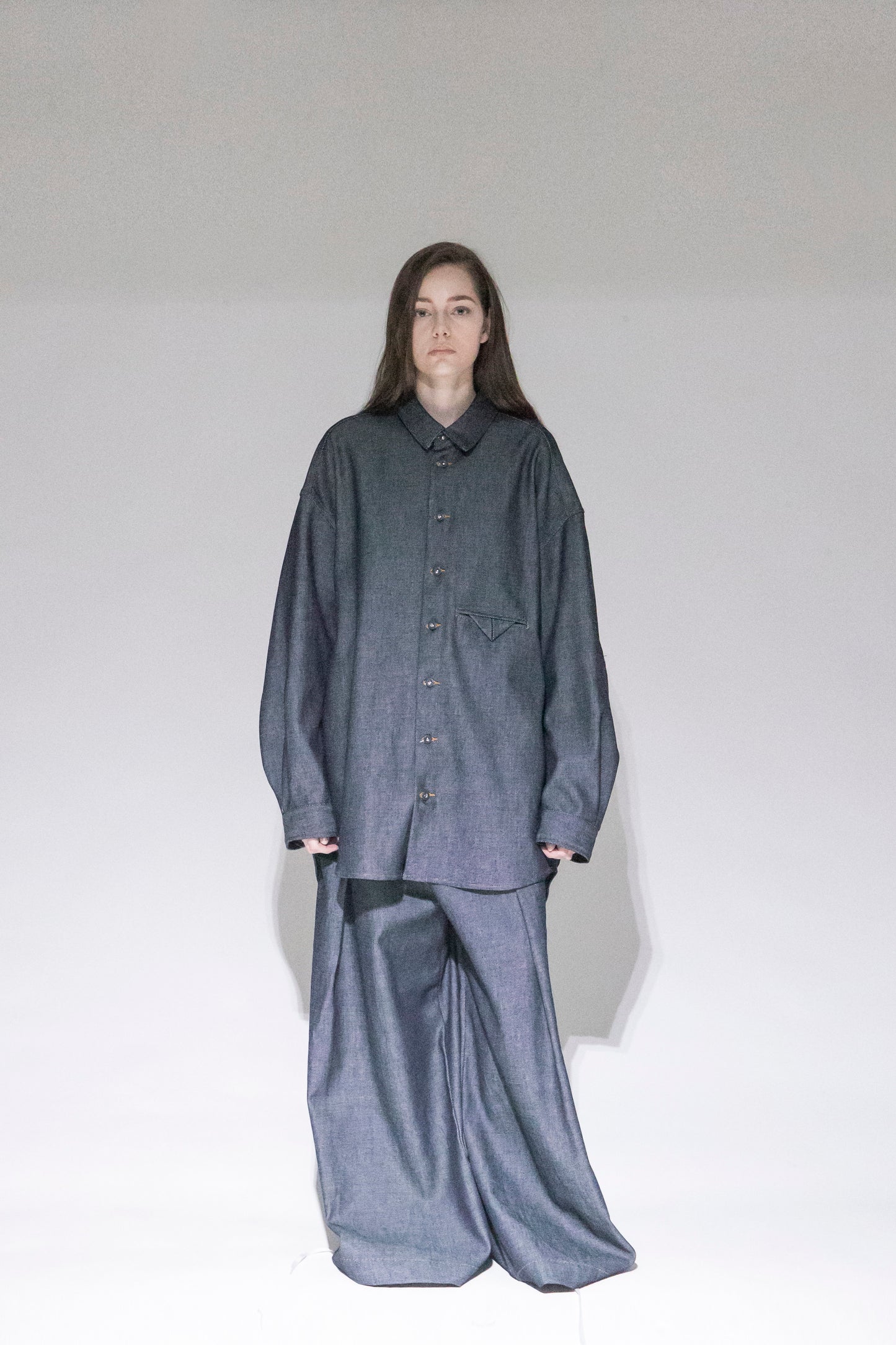 VOAAOV LOOSE DENIM SHIRT - INDIGO