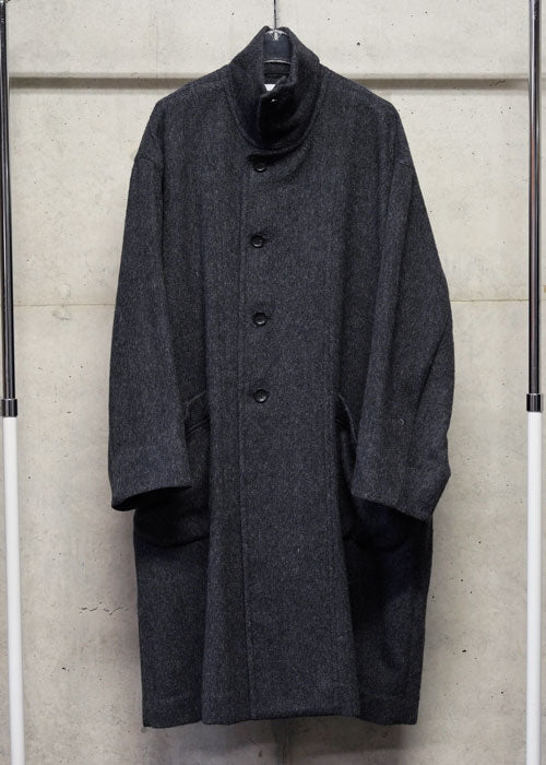 VOAAOV RECYCLE HERRINGBONE BLANKET COAT - BLACK