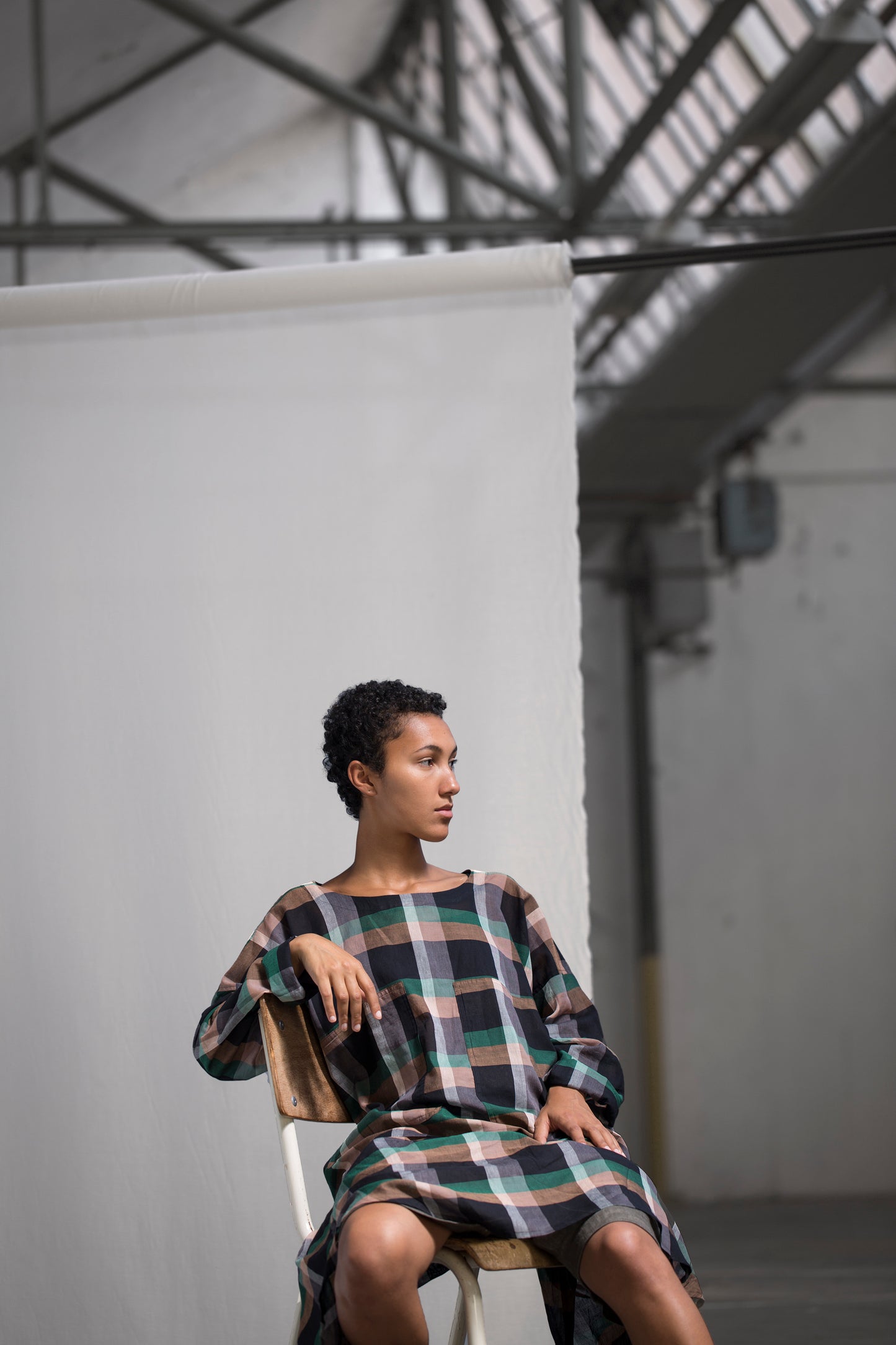 O PROJECT CHECKED VOILE LS WOVEN TEE - CHECK