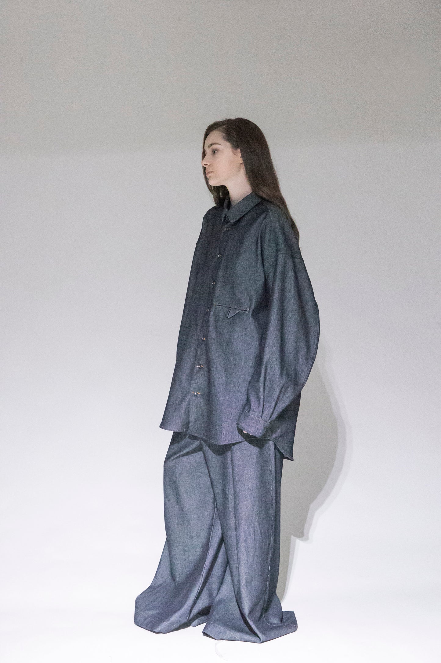 VOAAOV LOOSE DENIM SHIRT - INDIGO