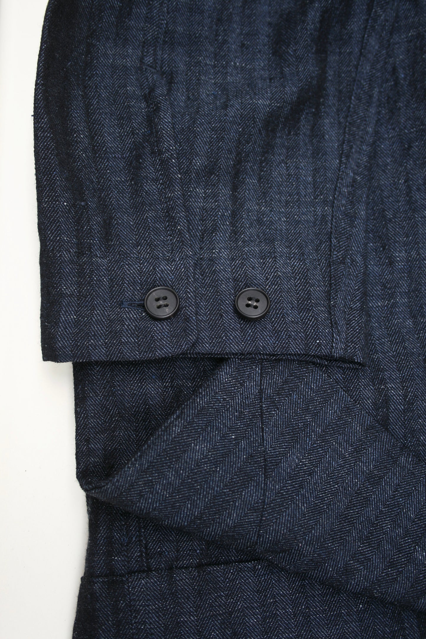 O PROJECT SOFT HERRINGBONE V-NECK LONG SHIRT COAT - NAVY