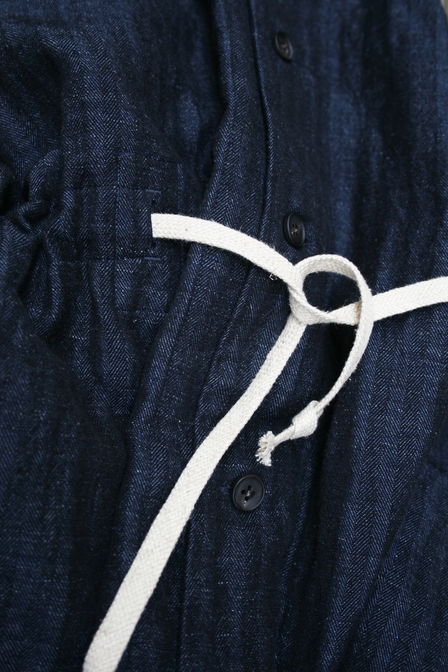 O PROJECT SOFT HERRINGBONE V-NECK LONG SHIRT COAT - NAVY