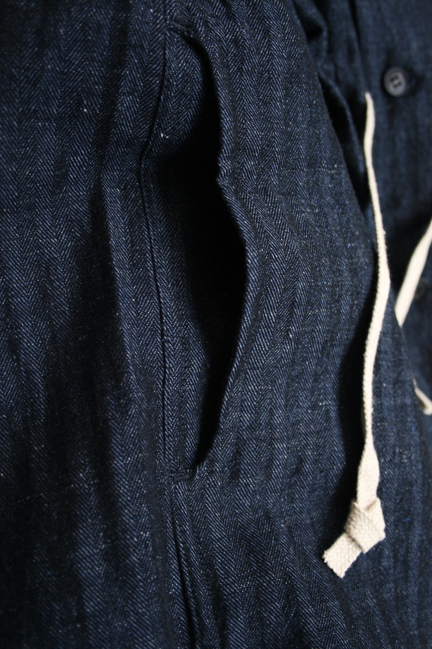 O PROJECT SOFT HERRINGBONE V-NECK LONG SHIRT COAT - NAVY