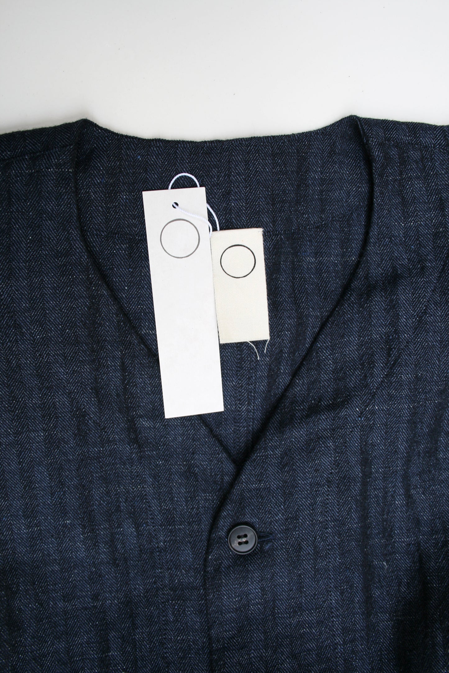 O PROJECT SOFT HERRINGBONE V-NECK LONG SHIRT COAT - NAVY
