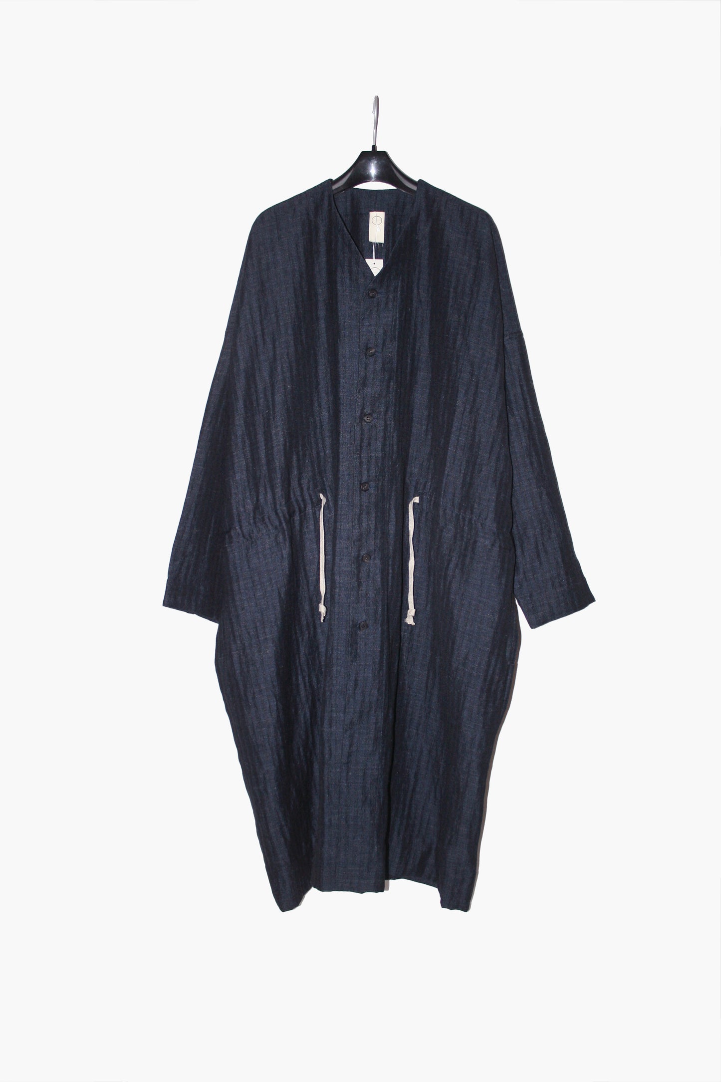 O PROJECT SOFT HERRINGBONE V-NECK LONG SHIRT COAT - NAVY