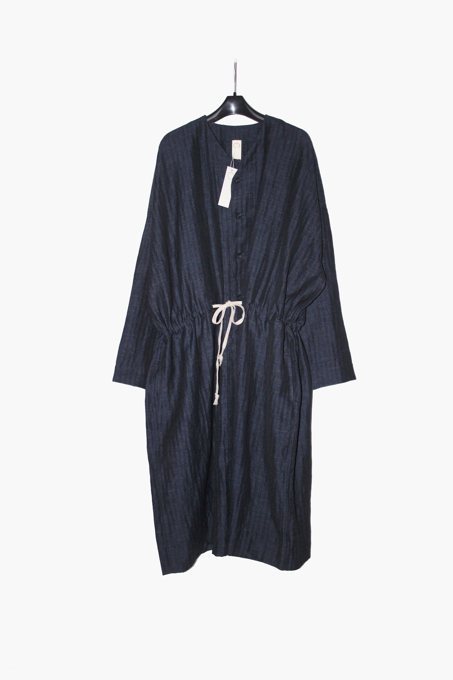 O PROJECT SOFT HERRINGBONE V-NECK LONG SHIRT COAT - NAVY