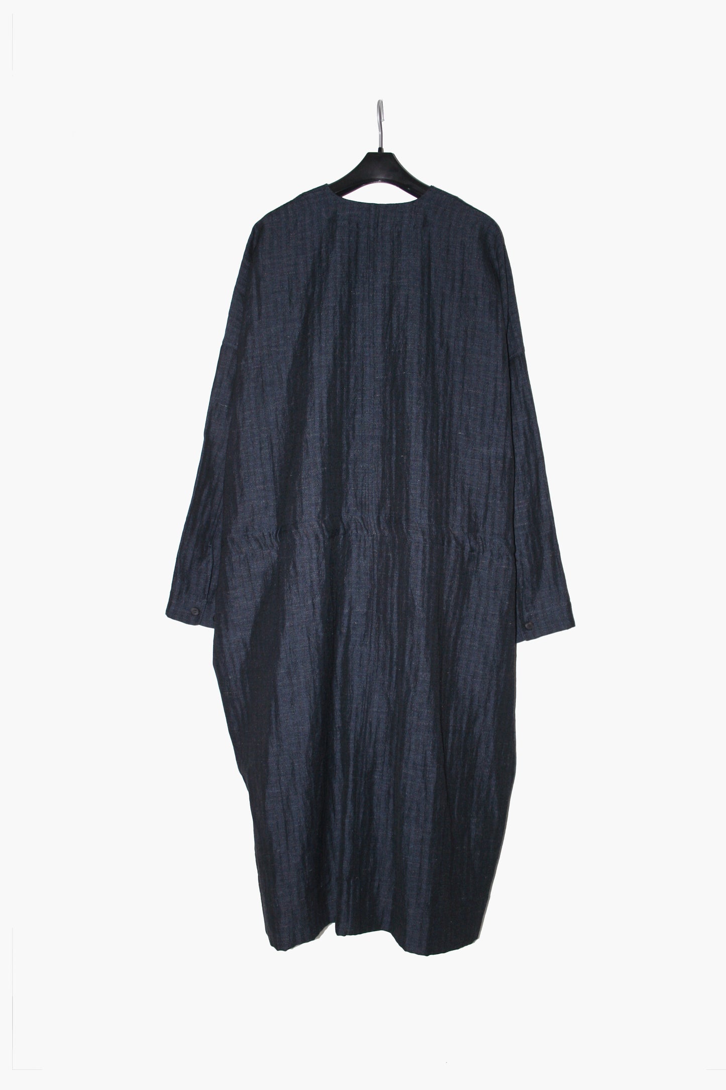 O PROJECT SOFT HERRINGBONE V-NECK LONG SHIRT COAT - NAVY